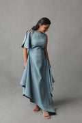 VYRE LIGHT BLUE DENIM ASYMMETRIC DRAPE DRESS