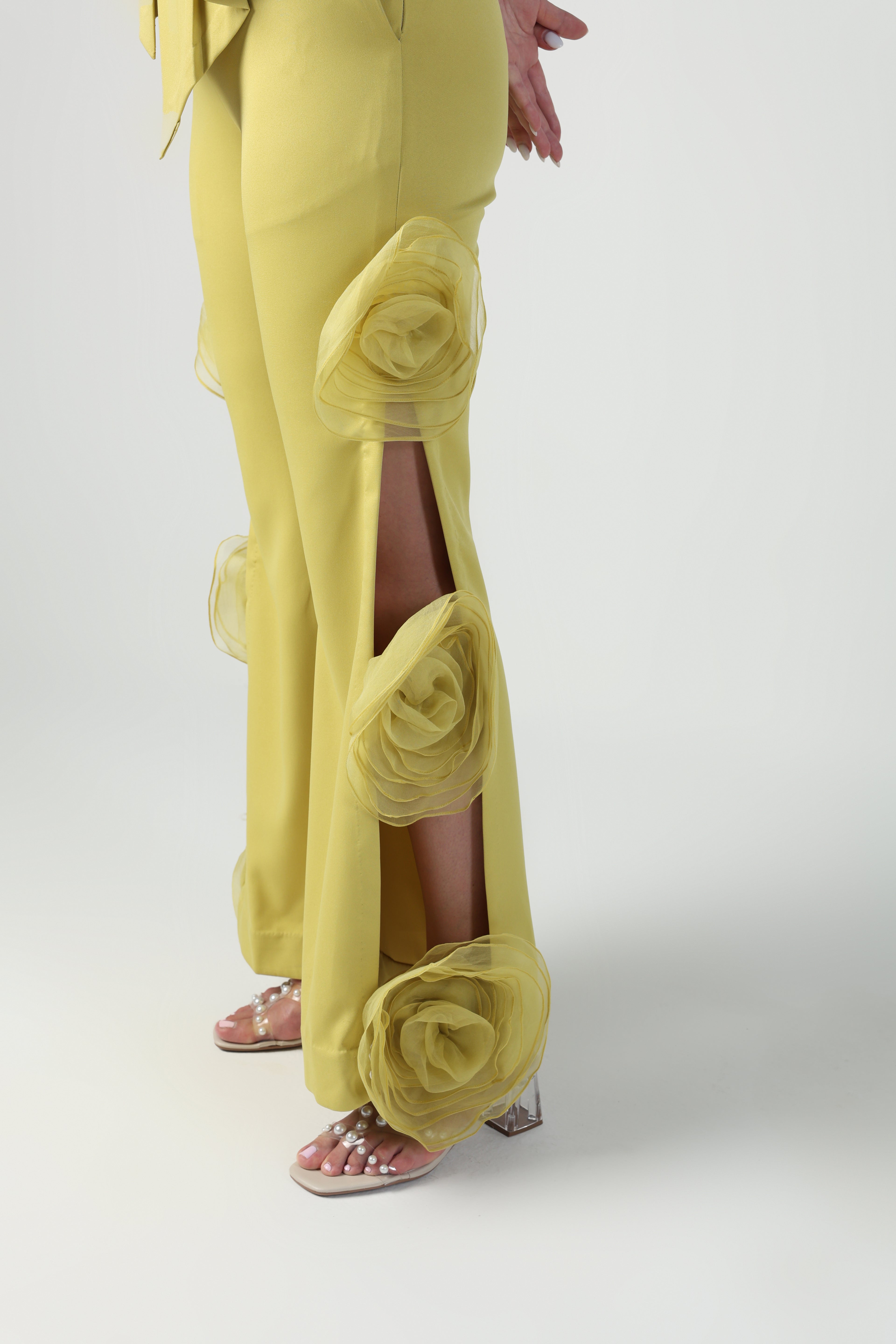 ELENA GREEN SLEEVELESS JACKET WITH ROSETTE PANT CO-ORD SET