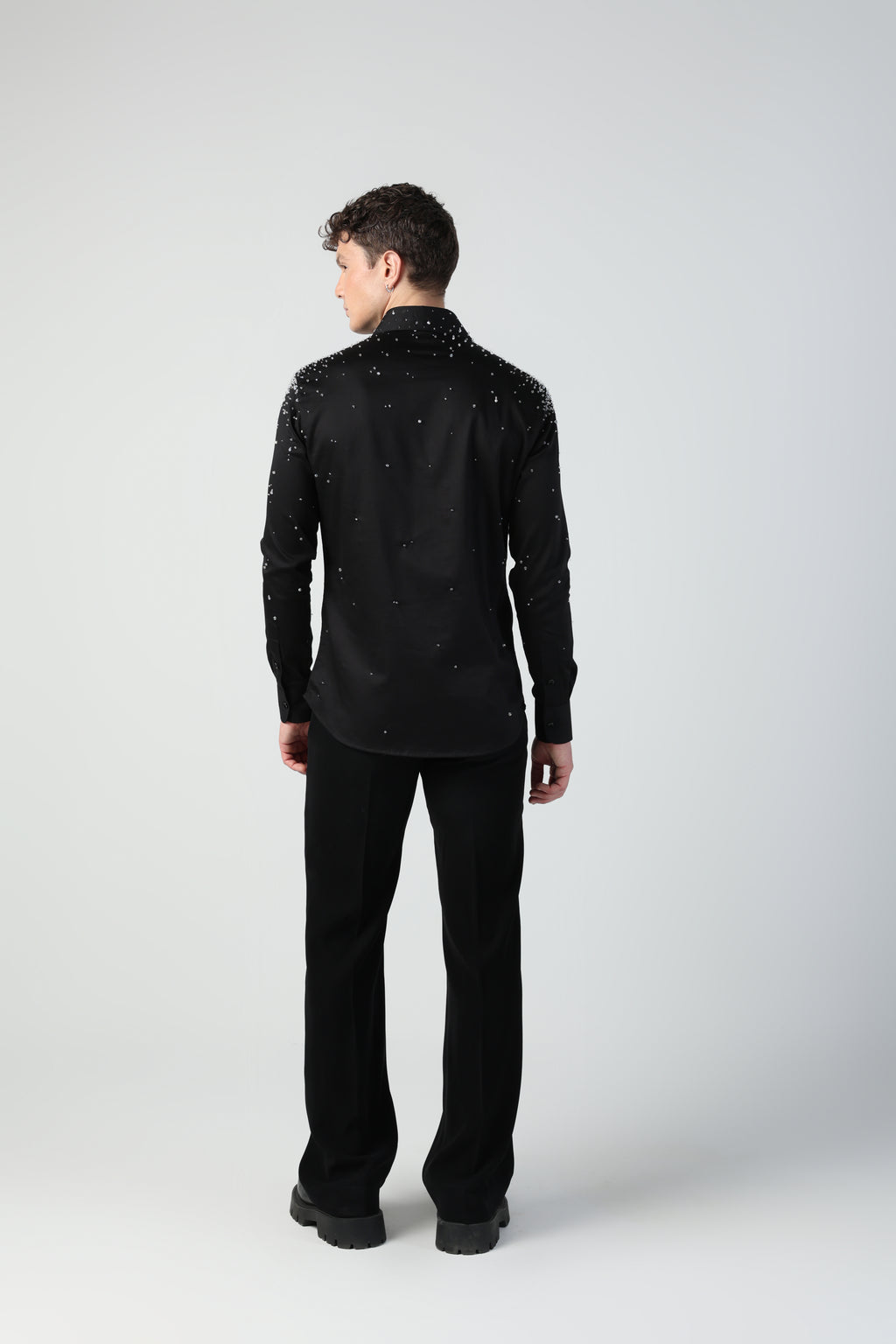 CARLO BLACK WATER DROPLETS HAND EMBROIDERED SHIRT