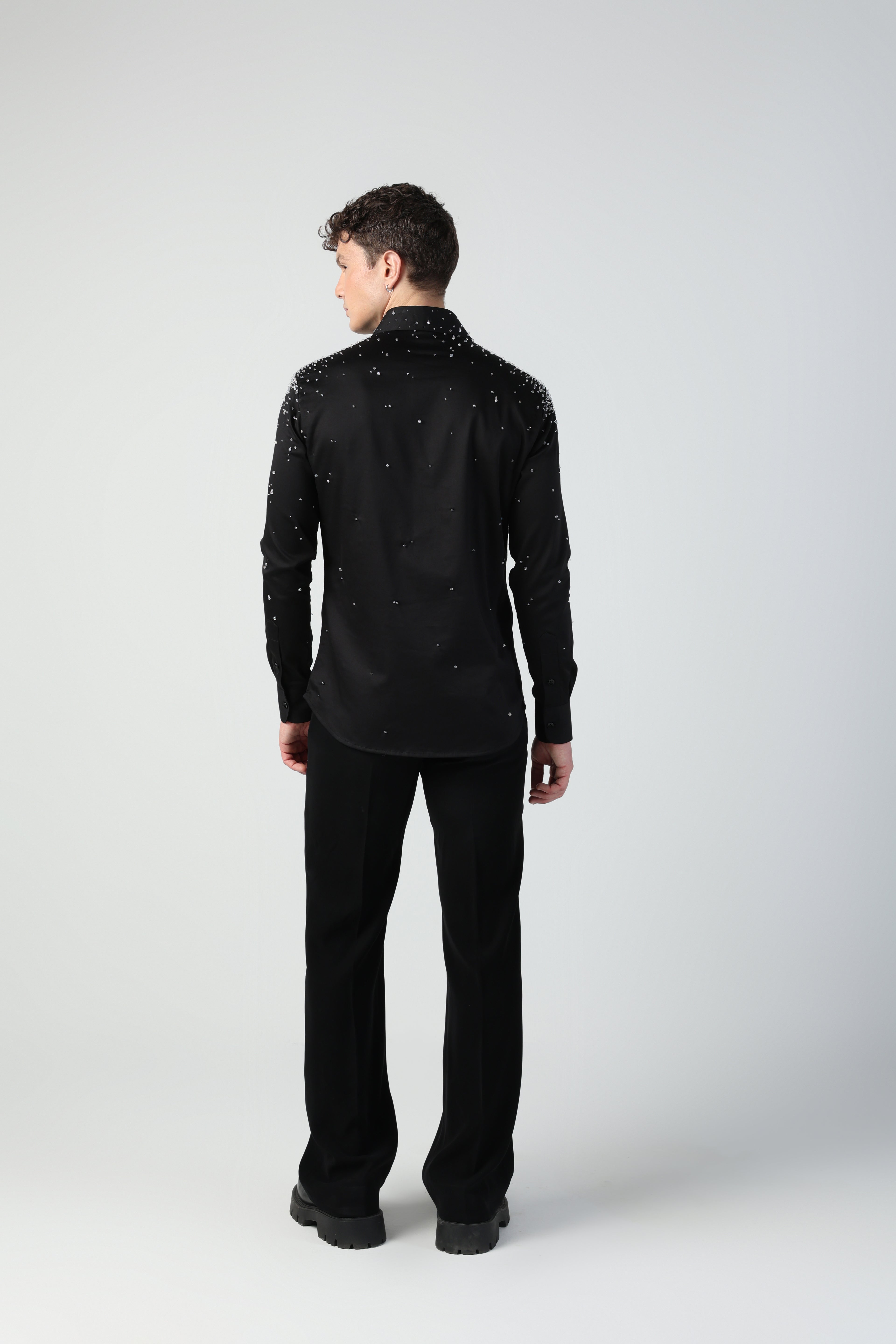 CARLO BLACK WATER DROPLETS HAND EMBROIDERED SHIRT