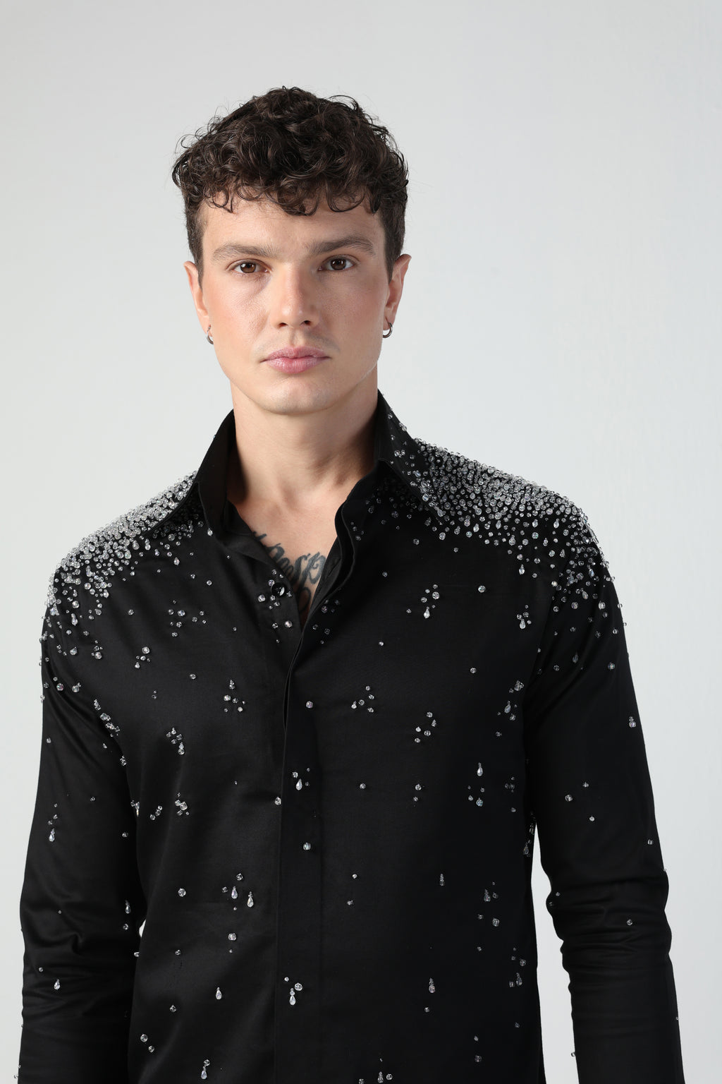 CARLO BLACK WATER DROPLETS HAND EMBROIDERED SHIRT
