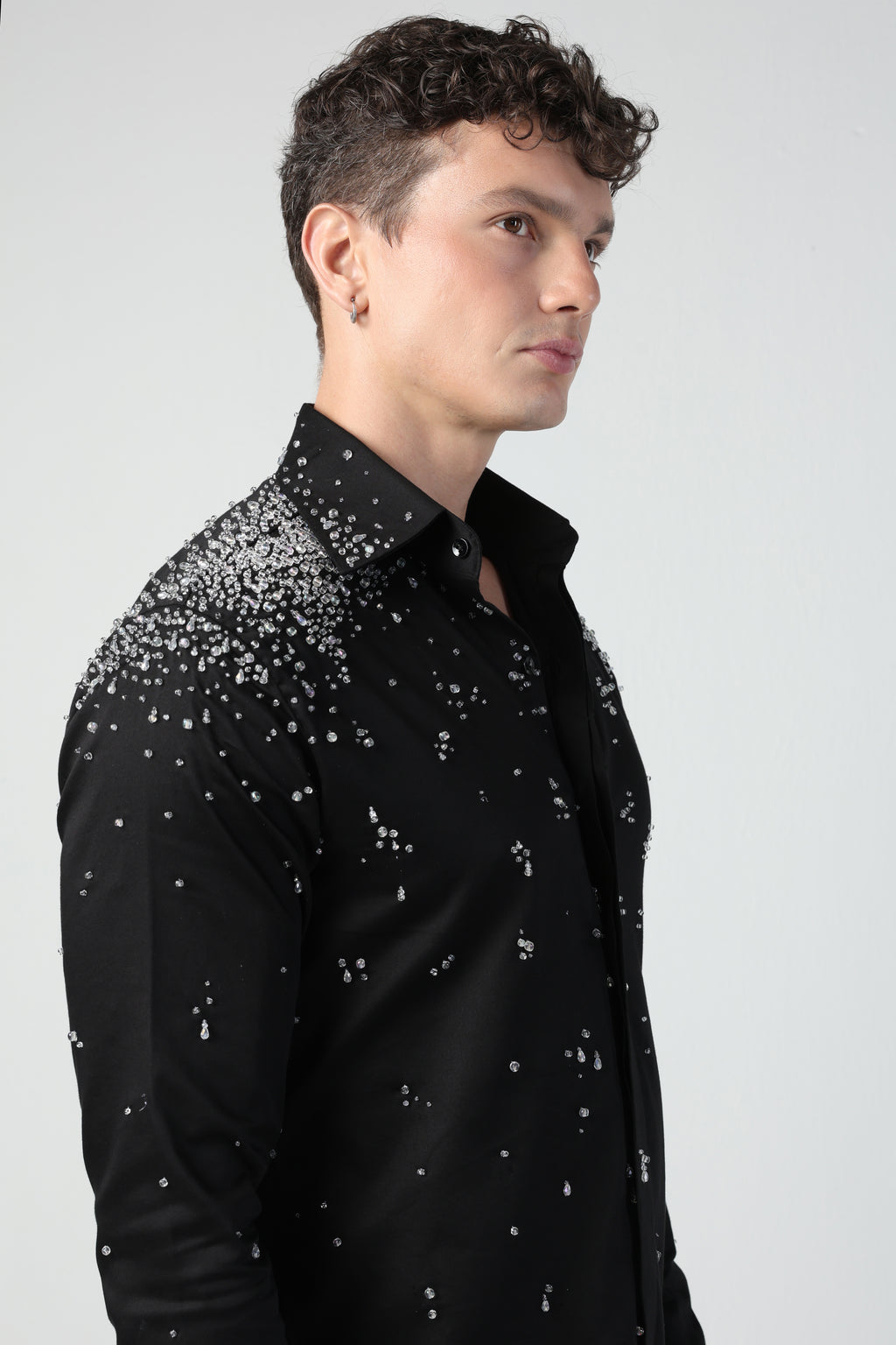 CARLO BLACK WATER DROPLETS HAND EMBROIDERED SHIRT