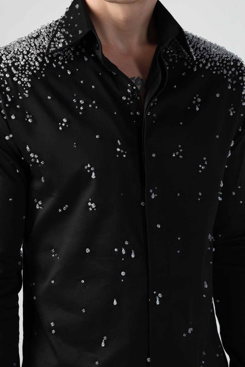 CARLO BLACK WATER DROPLETS HAND EMBROIDERED SHIRT