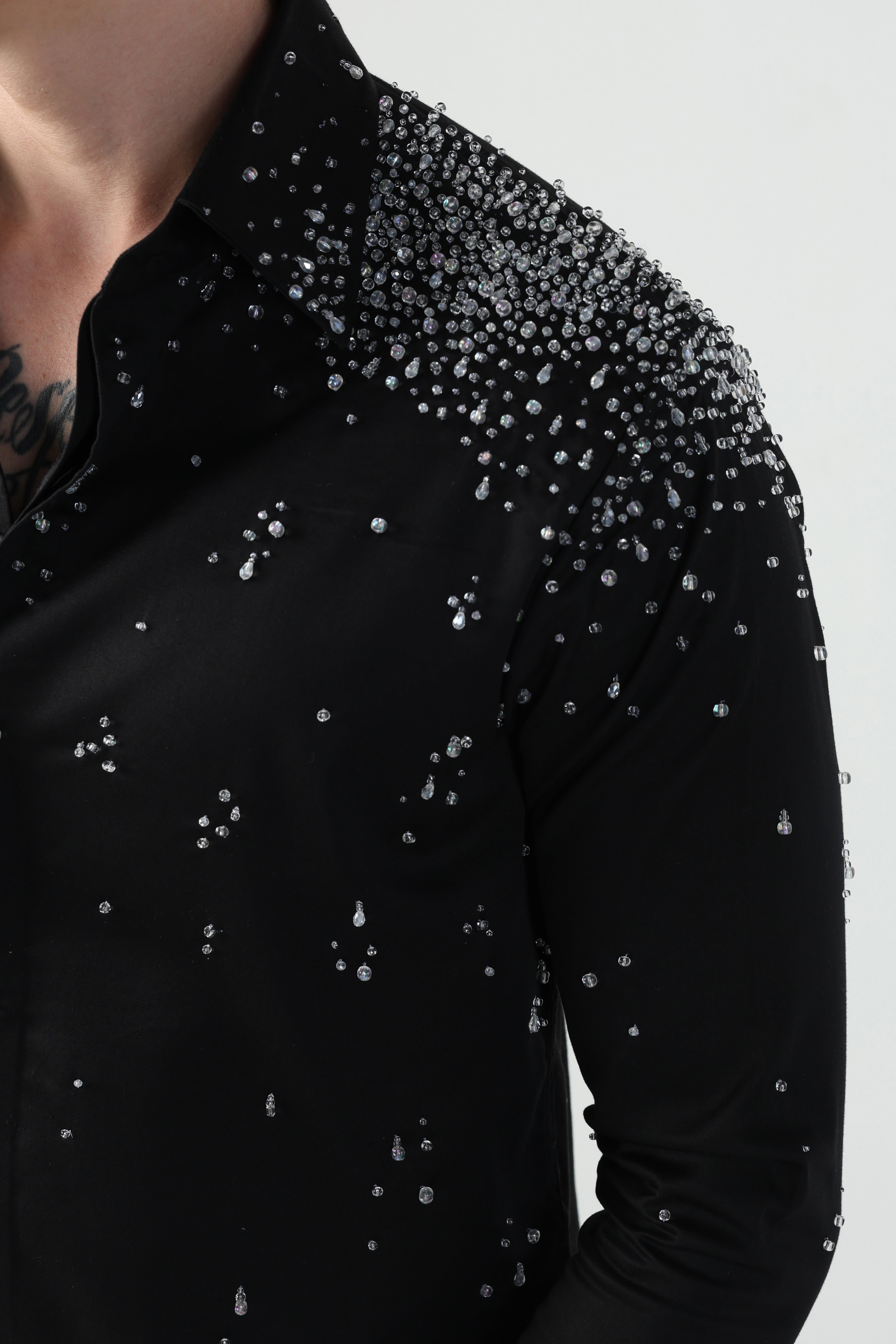 CARLO BLACK WATER DROPLETS HAND EMBROIDERED SHIRT