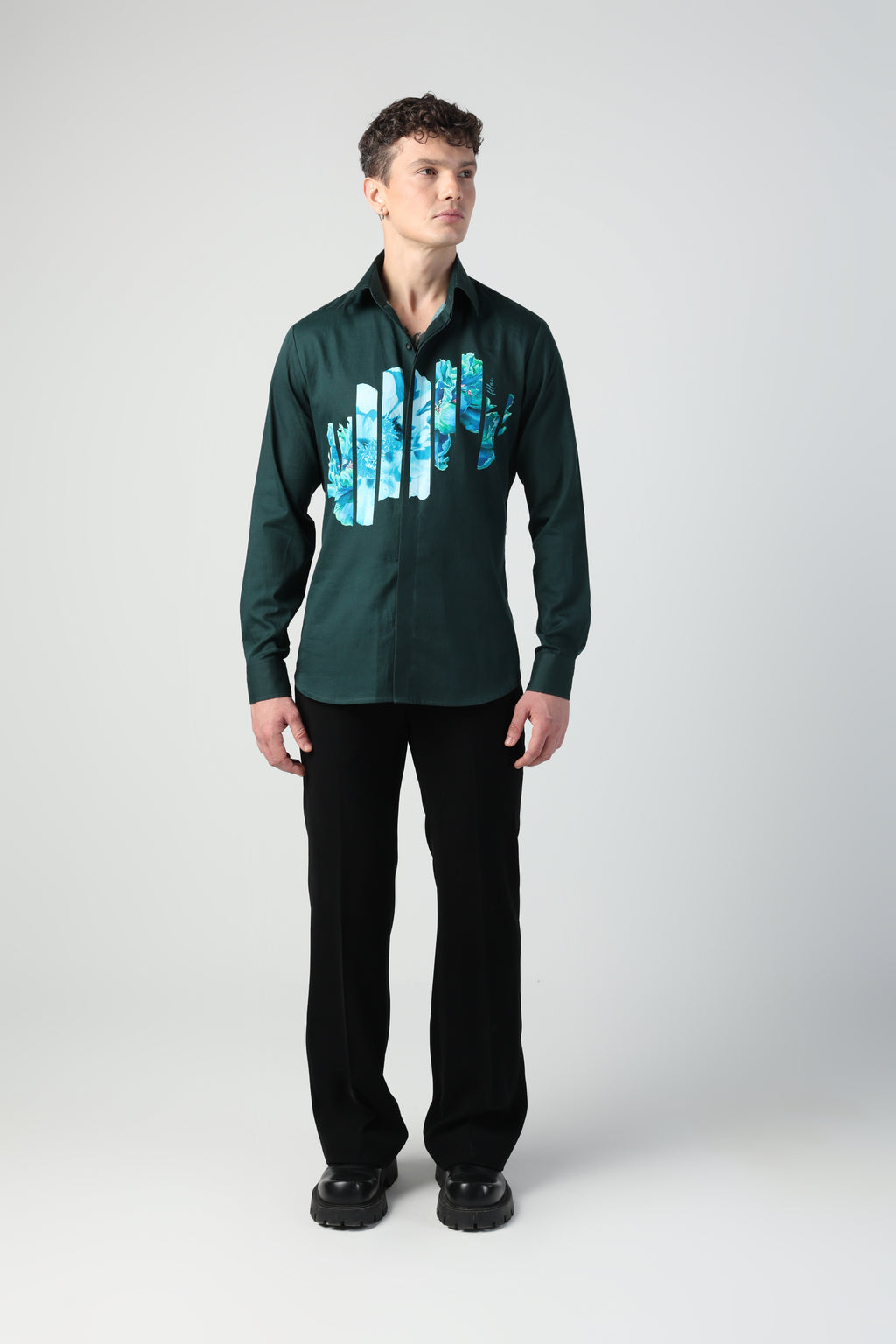 DANTE ABSTRACT GREEN FLORAL PRINTED FULL SLEEVE SHIRT