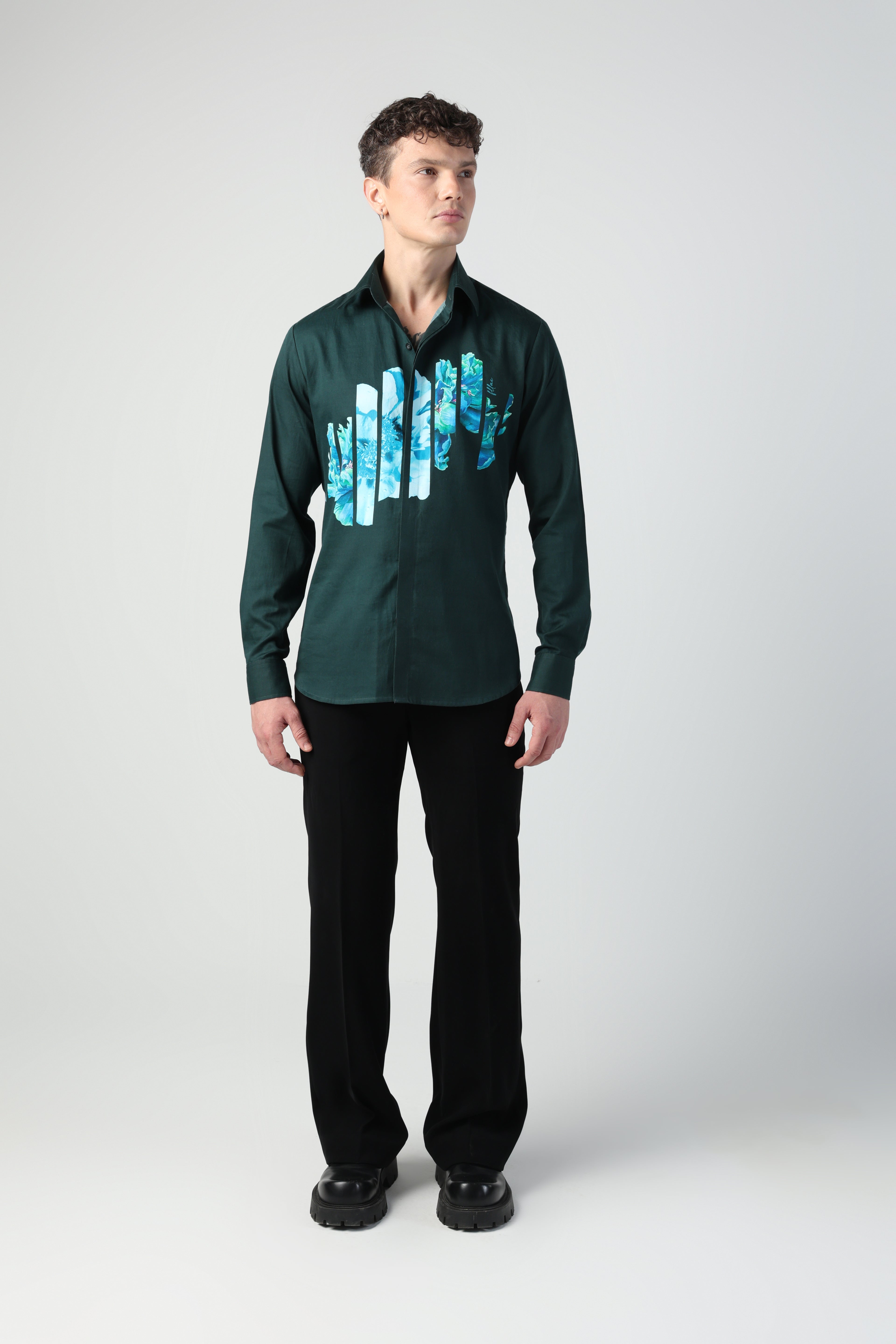 DANTE ABSTRACT GREEN FLORAL PRINTED FULL SLEEVE SHIRT
