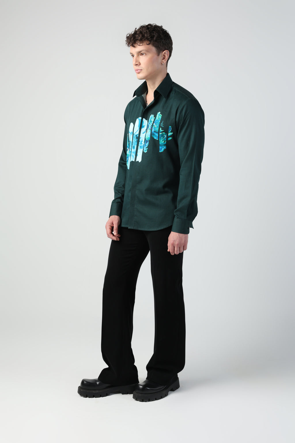 DANTE ABSTRACT GREEN FLORAL PRINTED FULL SLEEVE SHIRT