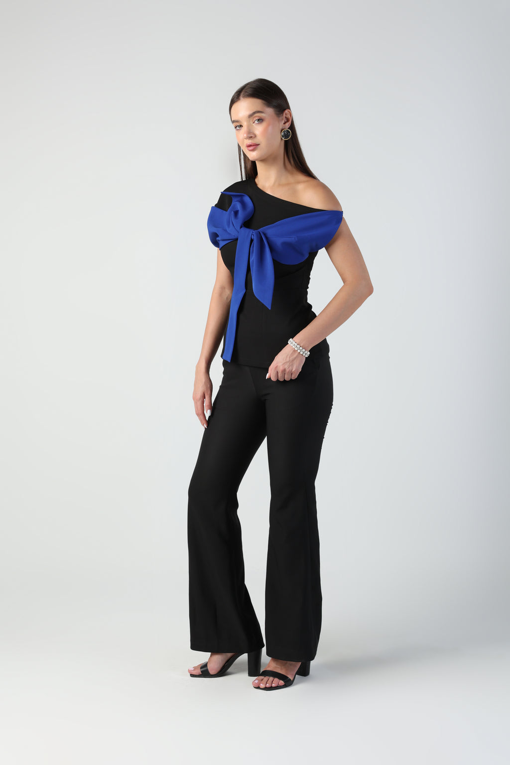 SILVIA BLUE BLACK 3D BOW CO-ORD SET