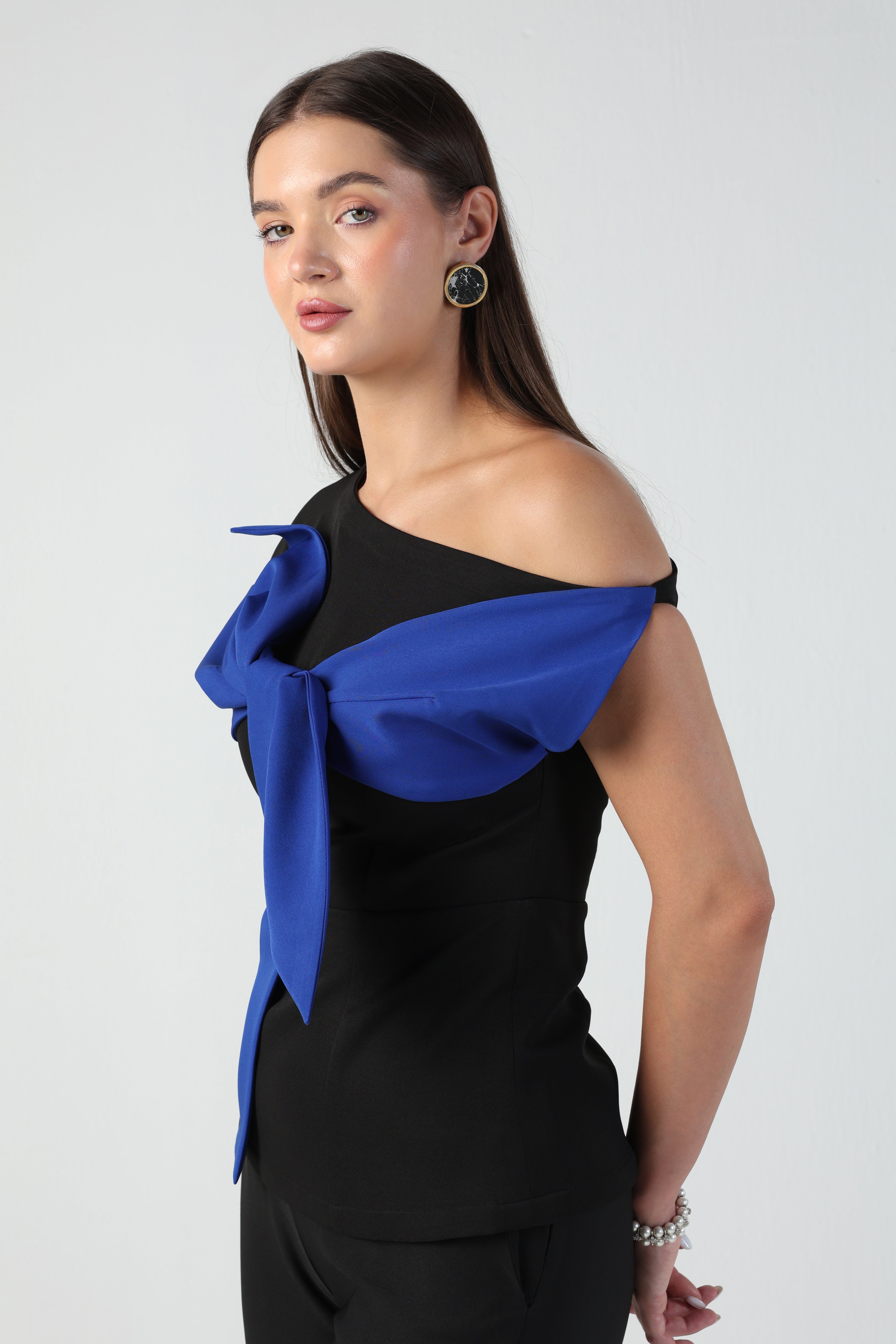 SILVIA BLUE BLACK 3D BOW CO-ORD SET