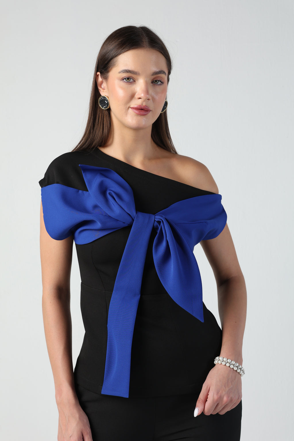 SILVIA BLUE BLACK 3D BOW CO-ORD SET