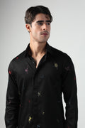 ENRICO BLACK COLORFUL SPLITTER SPLATTER HAND EMBROIDERED SHIRT