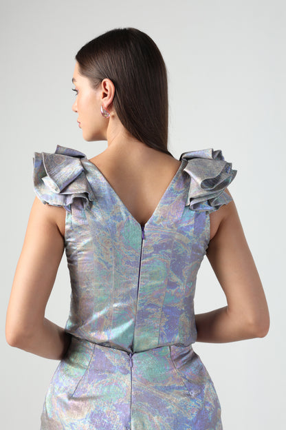 MARTINA MULTI COLOR HOLOGRAPHIC SHORTS CO-ORD SET