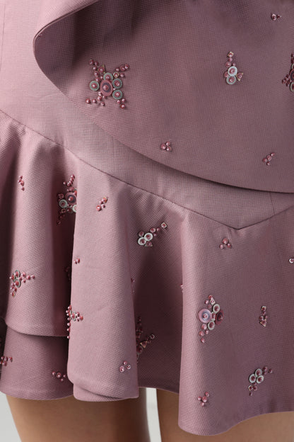 SOFIA LILAC RUFFLE DRAPE CORSET DRESS