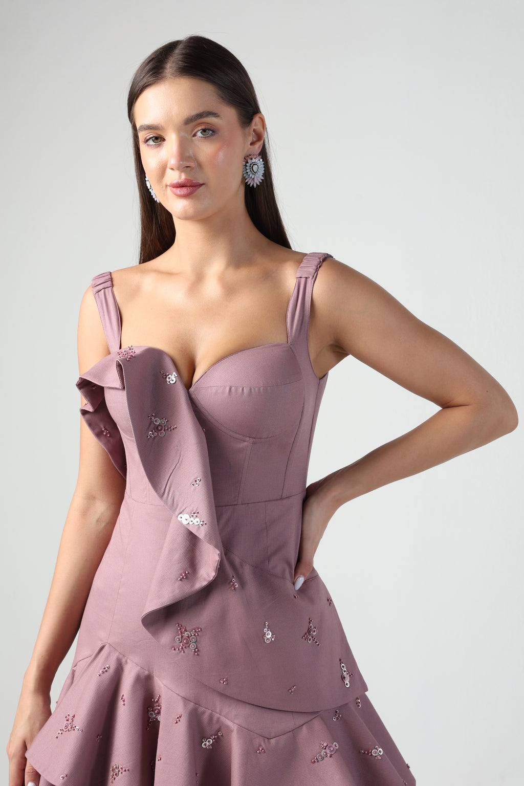 SOFIA LILAC RUFFLE DRAPE CORSET DRESS