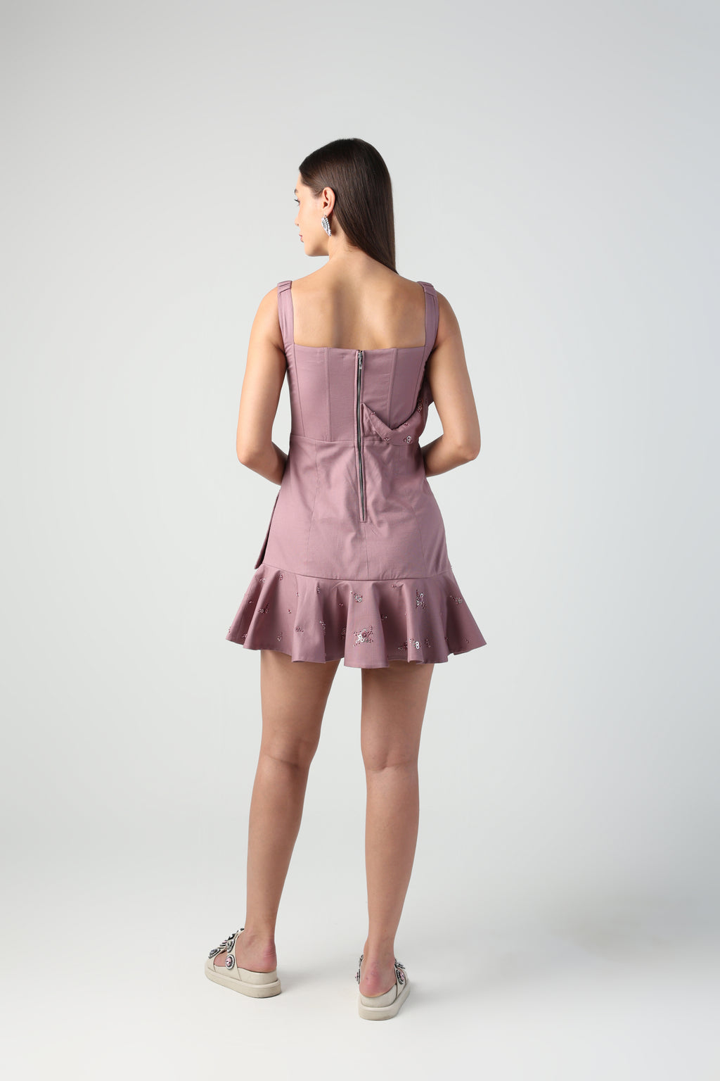 SOFIA LILAC RUFFLE DRAPE CORSET DRESS