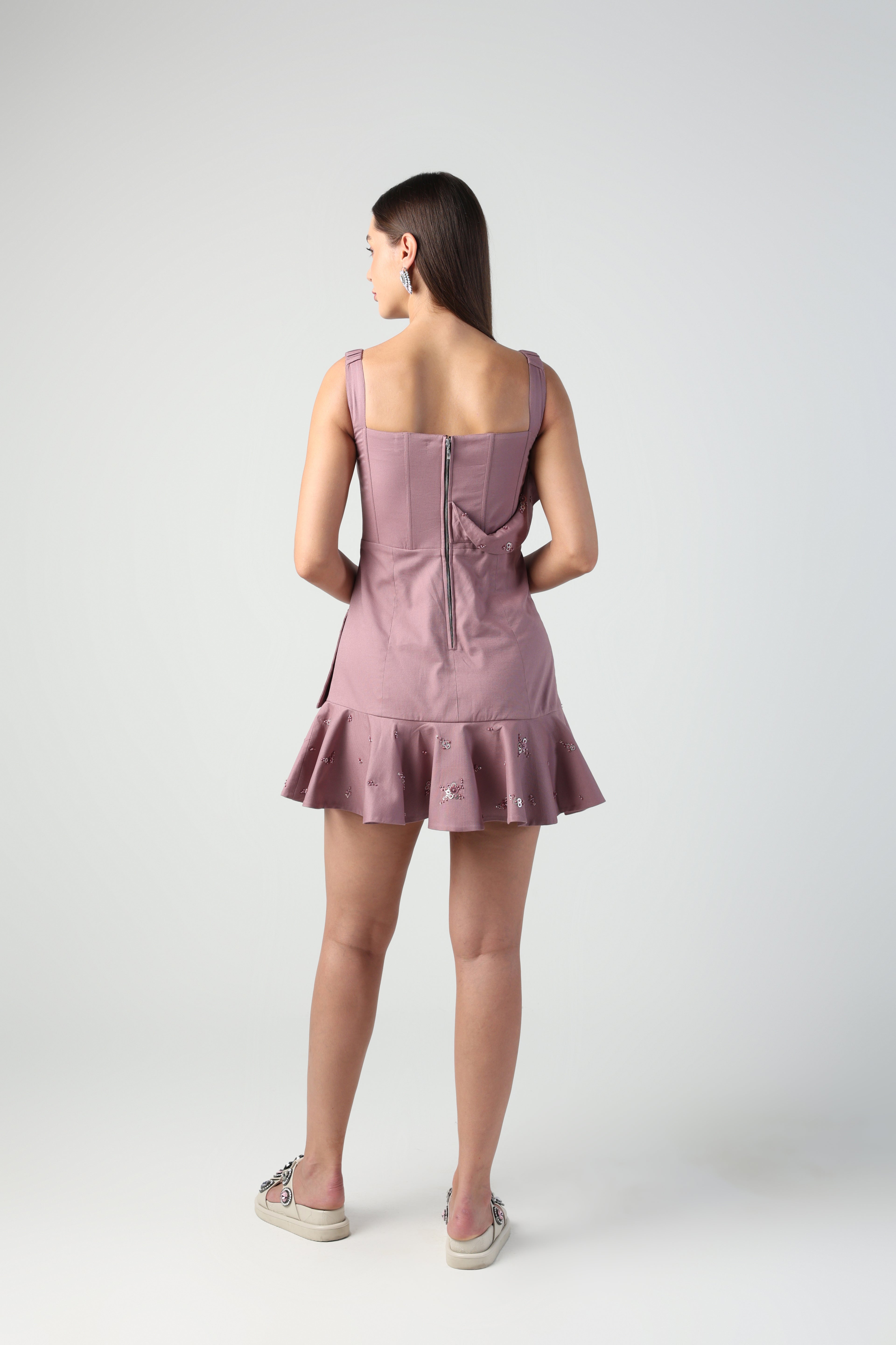 SOFIA LILAC RUFFLE DRAPE CORSET DRESS