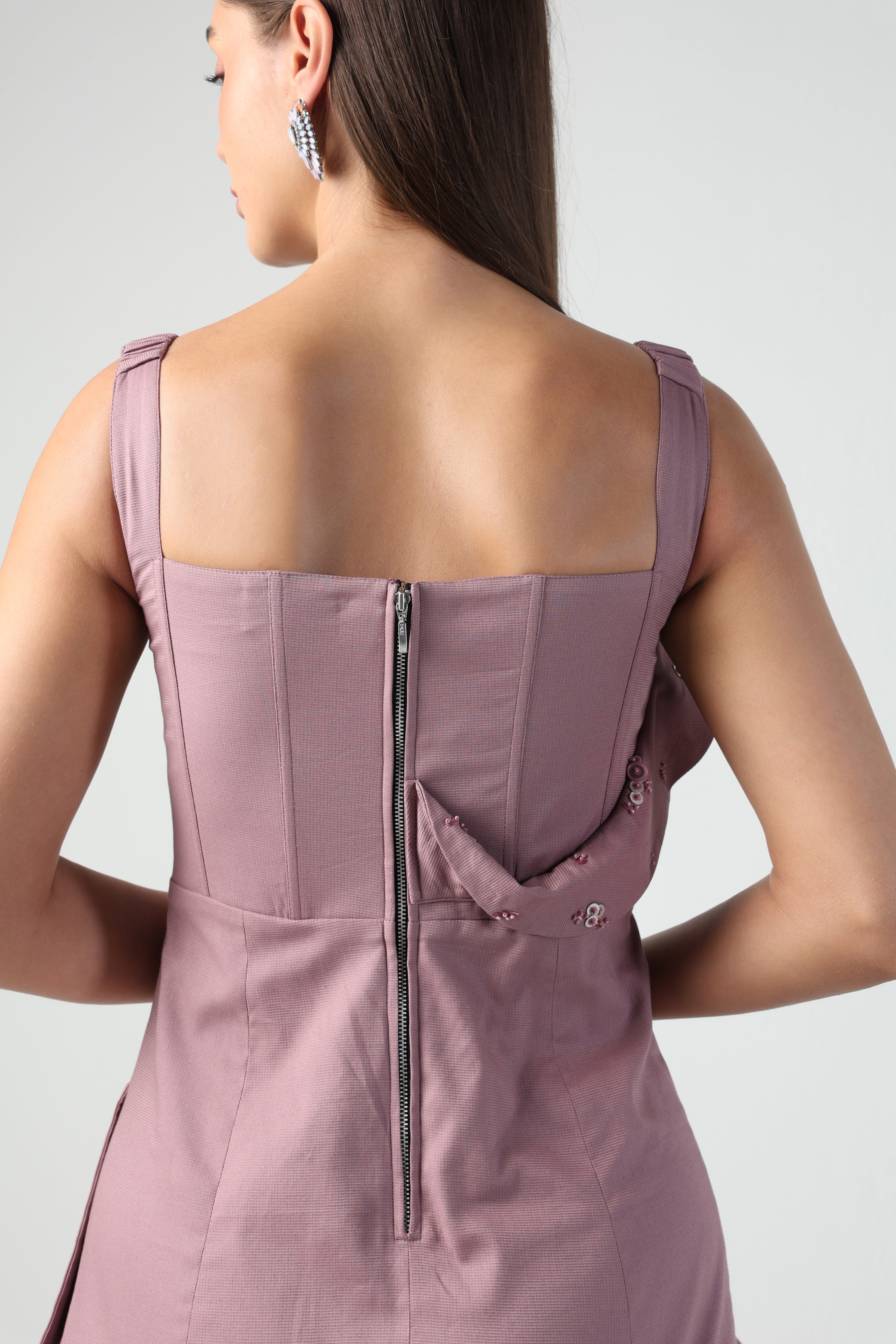 SOFIA LILAC RUFFLE DRAPE CORSET DRESS