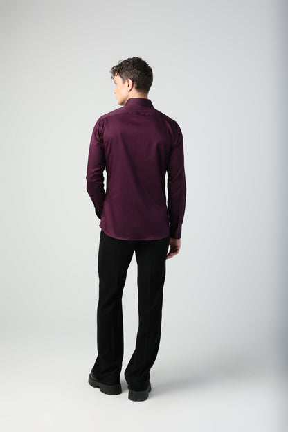 MARCO PURPLE WINE HEART PANTHER HAND EMBROIDERED SHIRT