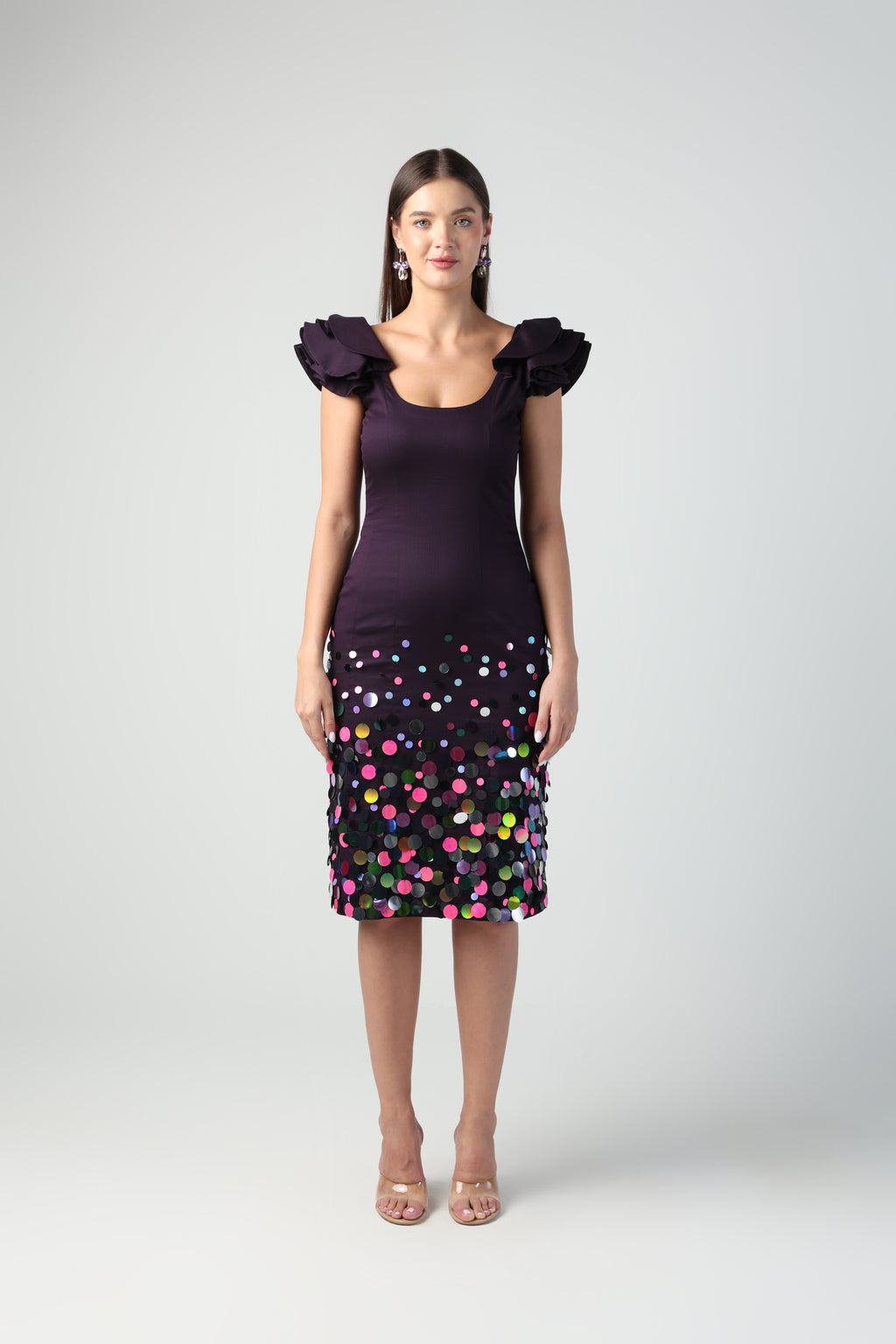ELENORA DARK PURPLE SEQUIN MIDI DRESS