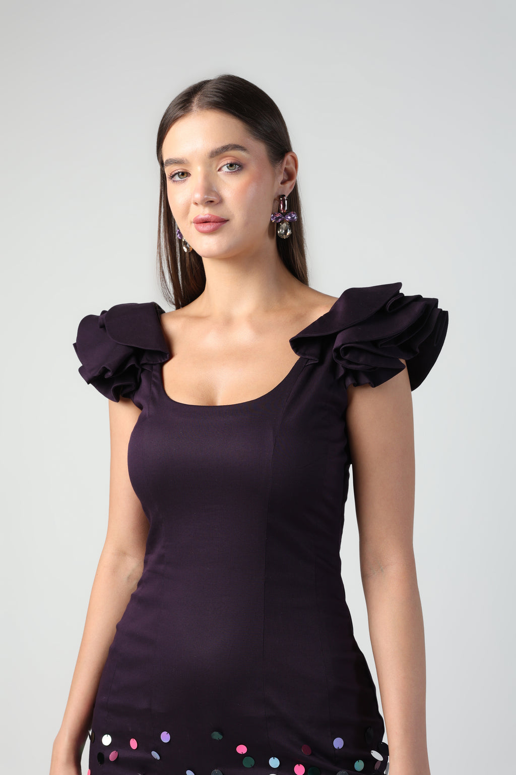 ELENORA DARK PURPLE SEQUIN MIDI DRESS