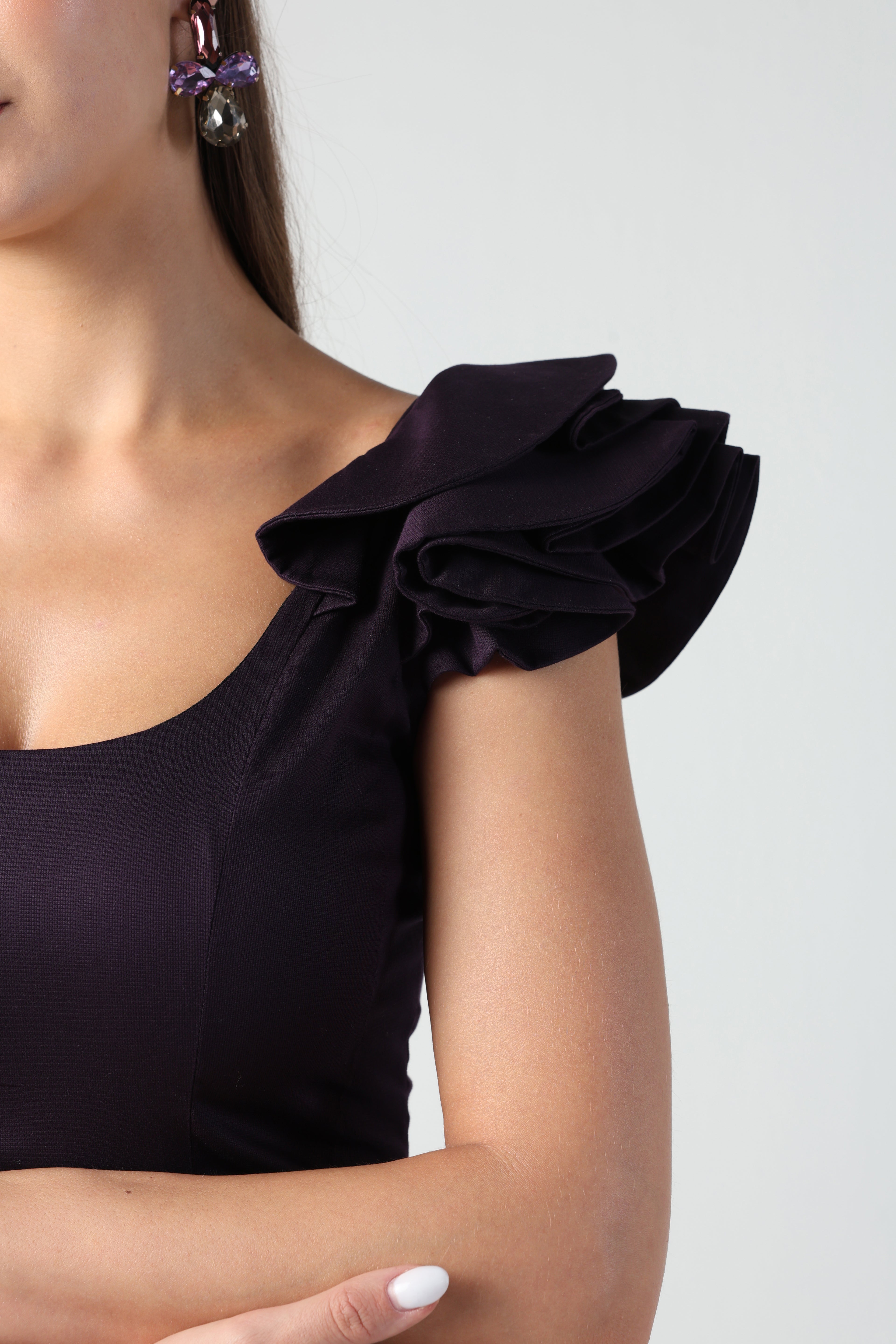 ELENORA DARK PURPLE SEQUIN MIDI DRESS