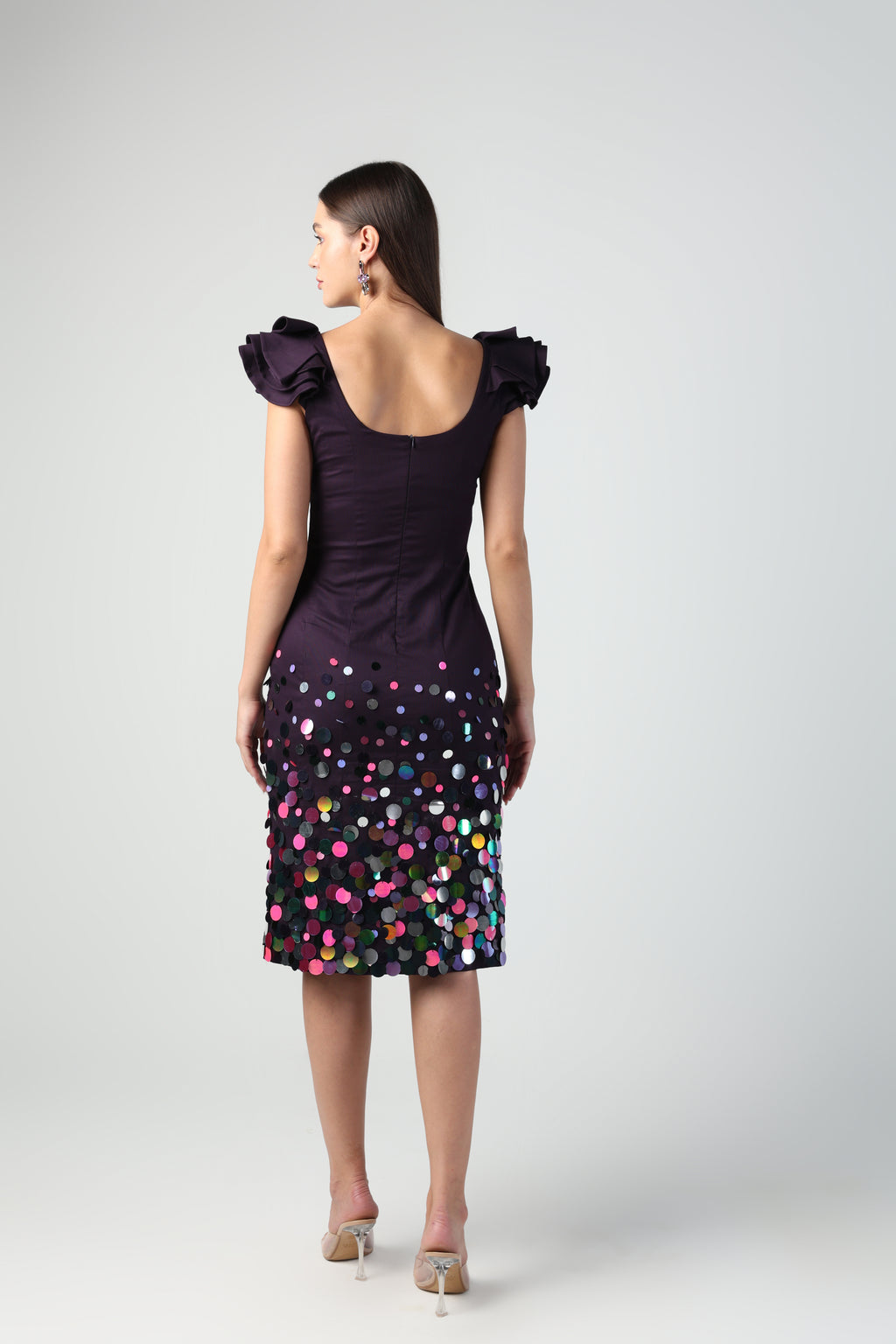 ELENORA DARK PURPLE SEQUIN MIDI DRESS