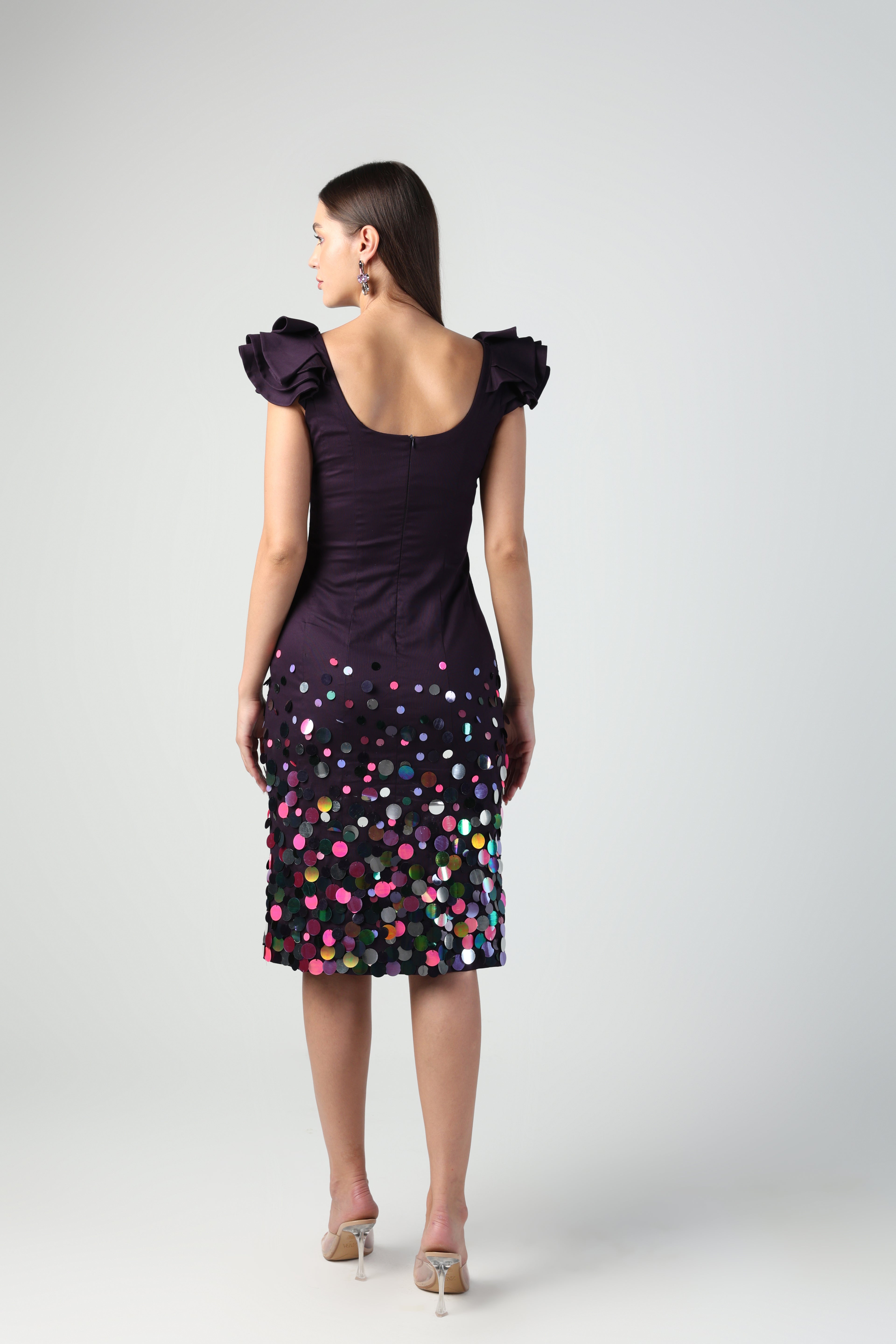 ELENORA DARK PURPLE SEQUIN MIDI DRESS