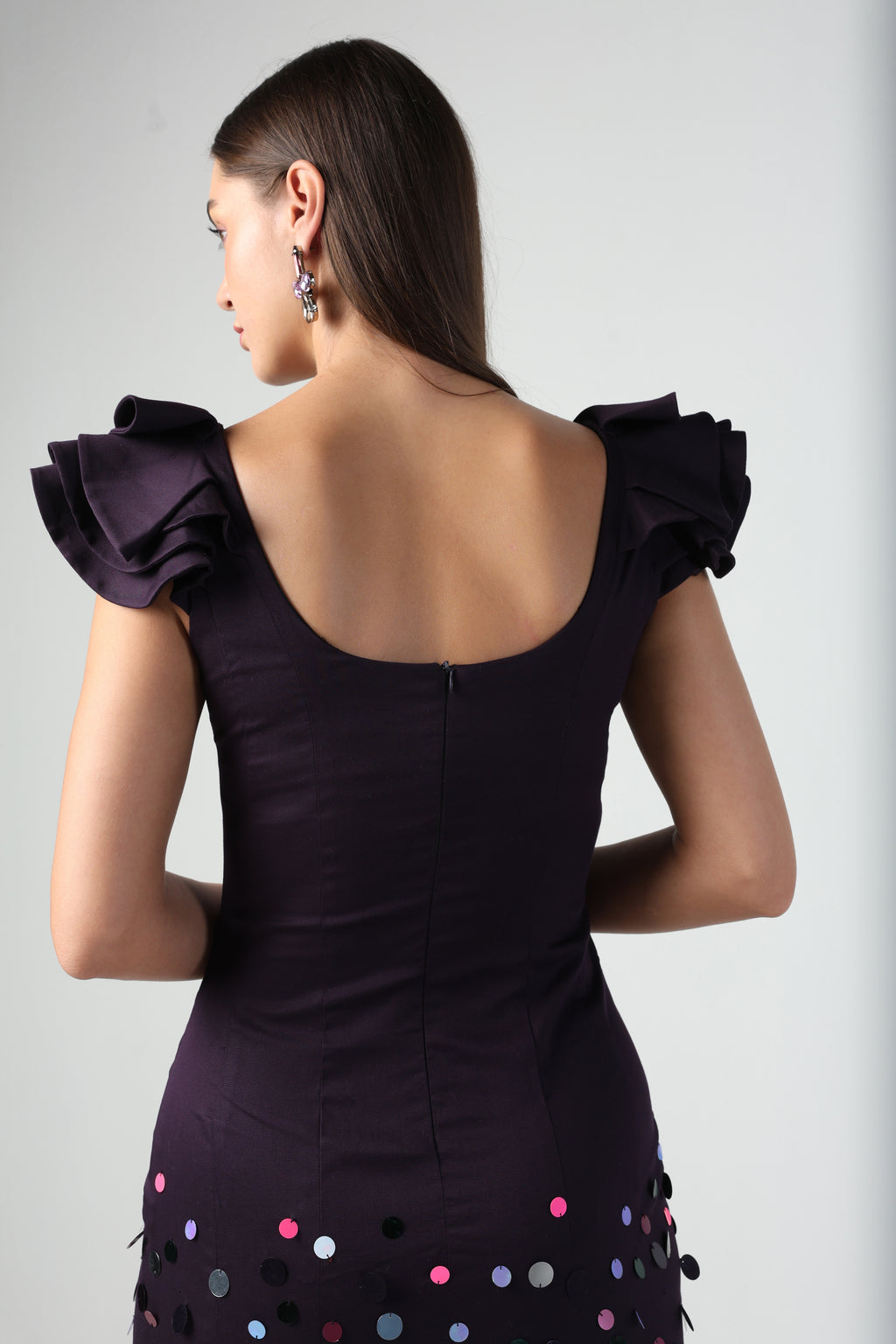 ELENORA DARK PURPLE SEQUIN MIDI DRESS