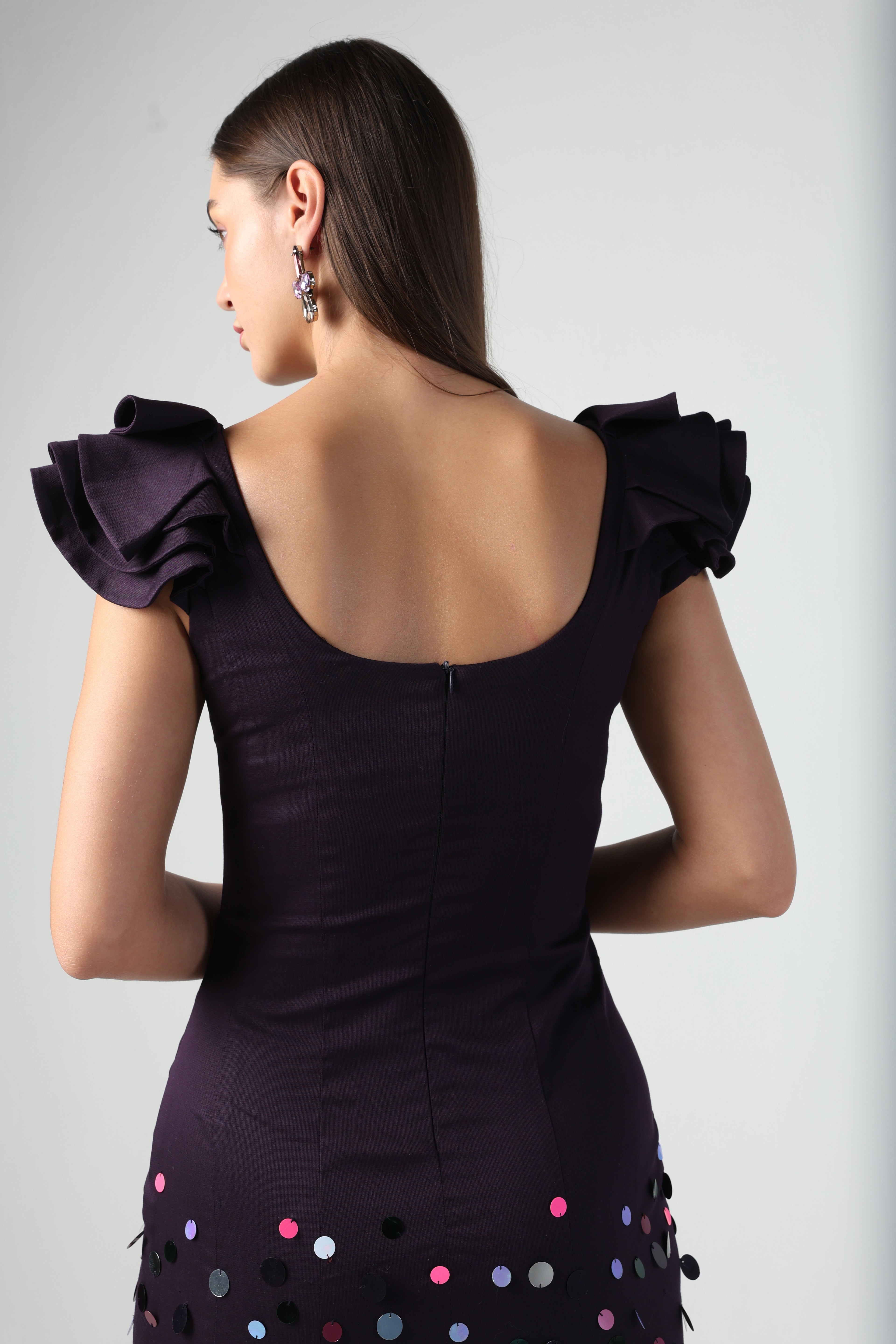 ELENORA DARK PURPLE SEQUIN MIDI DRESS