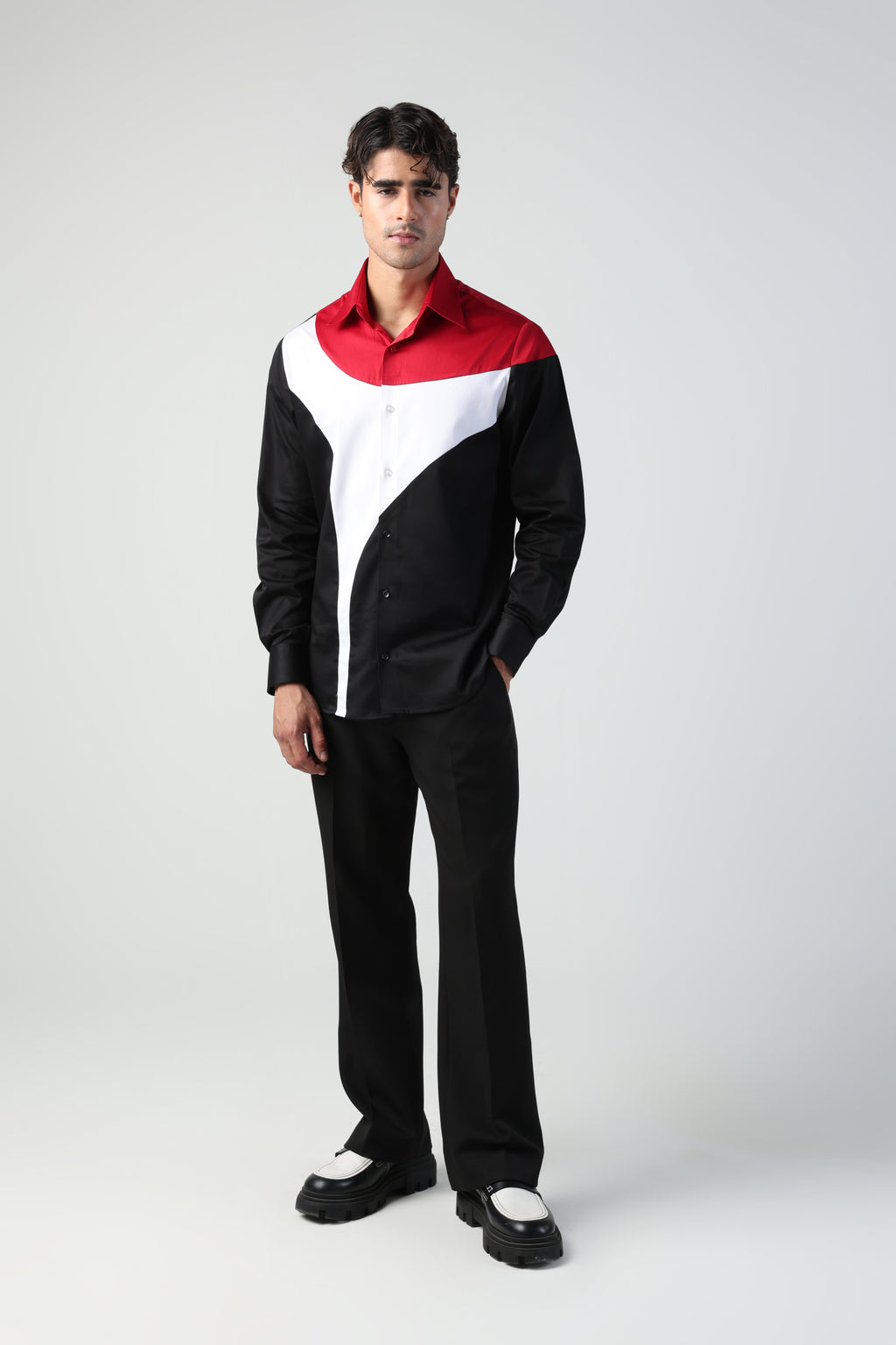 PAOLO RED AND BLACK ABSTRACT GEOMETRIC PATTERN SHIRT