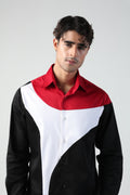 PAOLO RED AND BLACK ABSTRACT GEOMETRIC PATTERN SHIRT