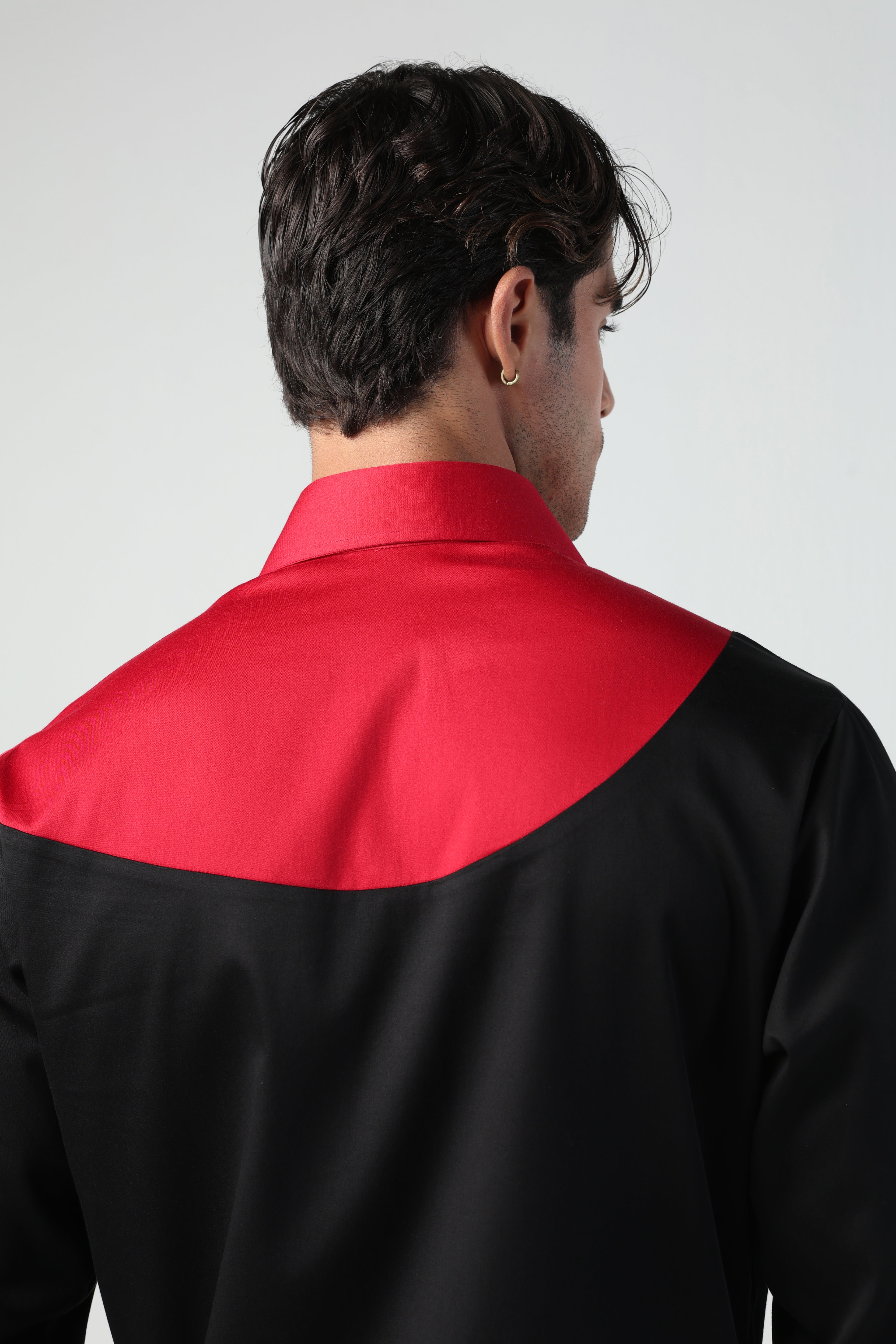 PAOLO RED AND BLACK ABSTRACT GEOMETRIC PATTERN SHIRT