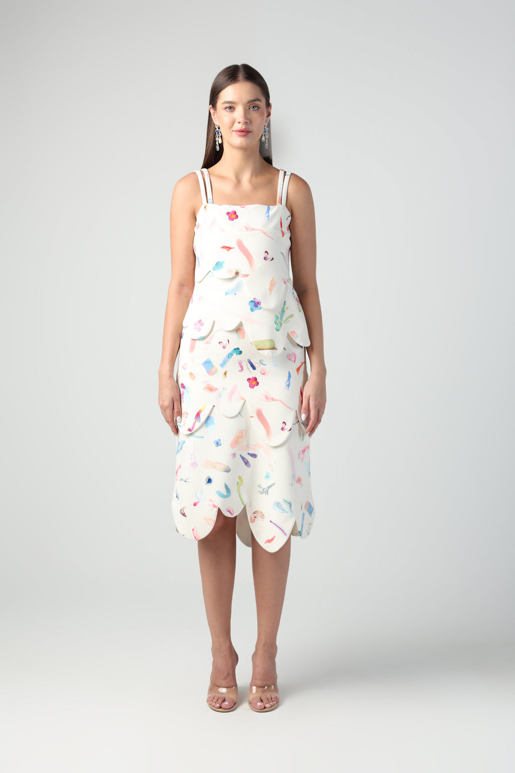 NOEMI BRUSH STROKE PRINT ABSTRACT DETACHABLE MIDI TO TOP CONVERTIBLE DRESS