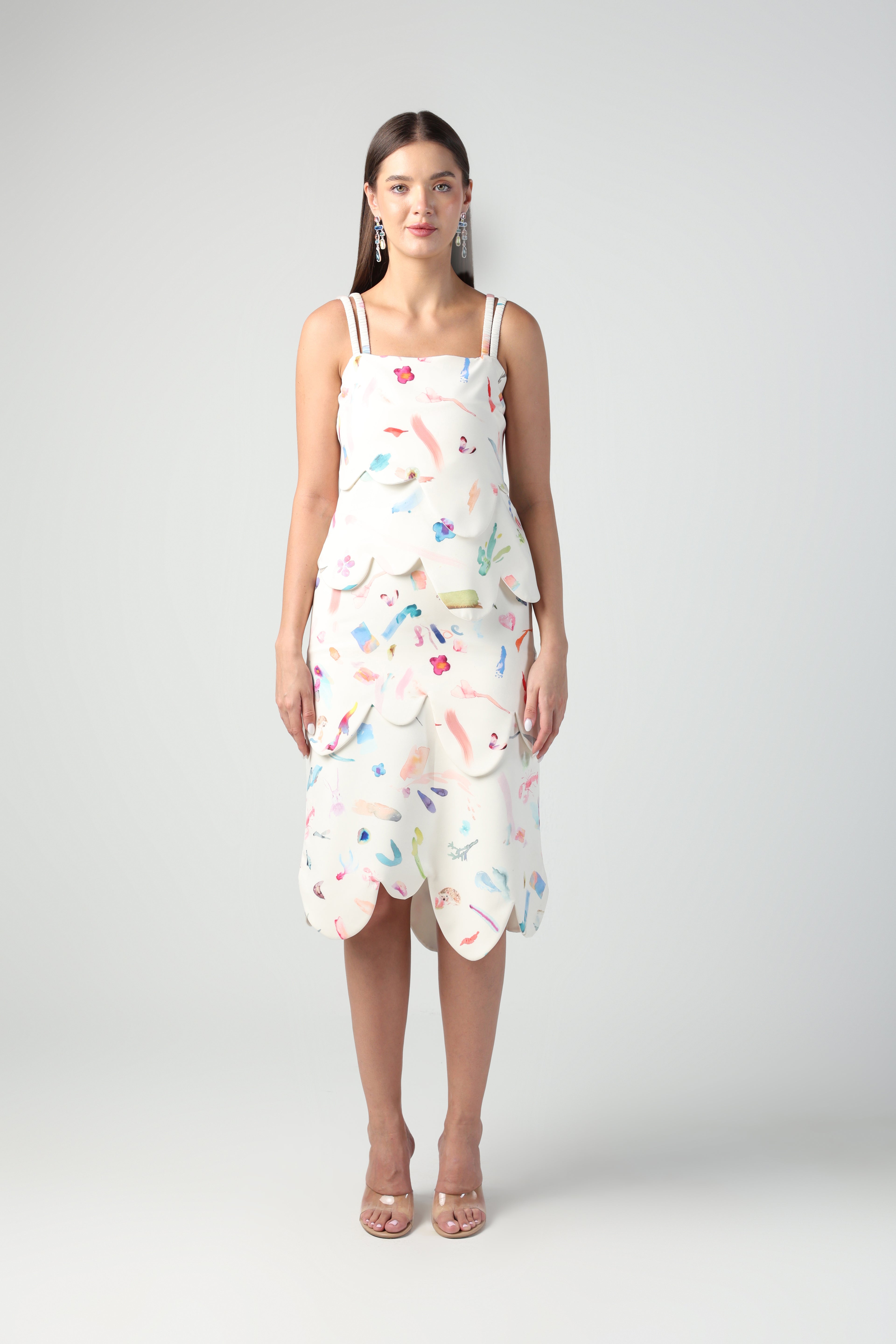 NOEMI BRUSH STROKE PRINT ABSTRACT DETACHABLE MIDI TO TOP CONVERTIBLE DRESS