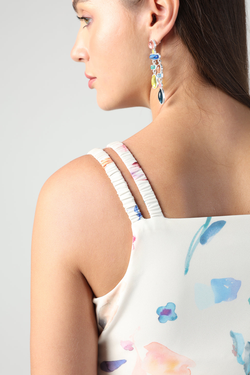 NOEMI BRUSH STROKE PRINT ABSTRACT DETACHABLE MIDI TO TOP CONVERTIBLE DRESS