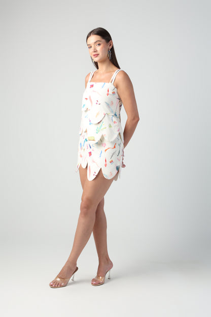 NOEMI BRUSH STROKE PRINT ABSTRACT DETACHABLE MIDI TO TOP CONVERTIBLE DRESS