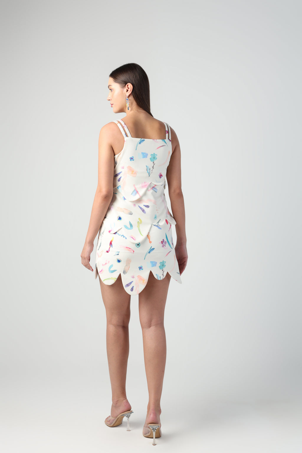 NOEMI BRUSH STROKE PRINT ABSTRACT DETACHABLE MIDI TO TOP CONVERTIBLE DRESS