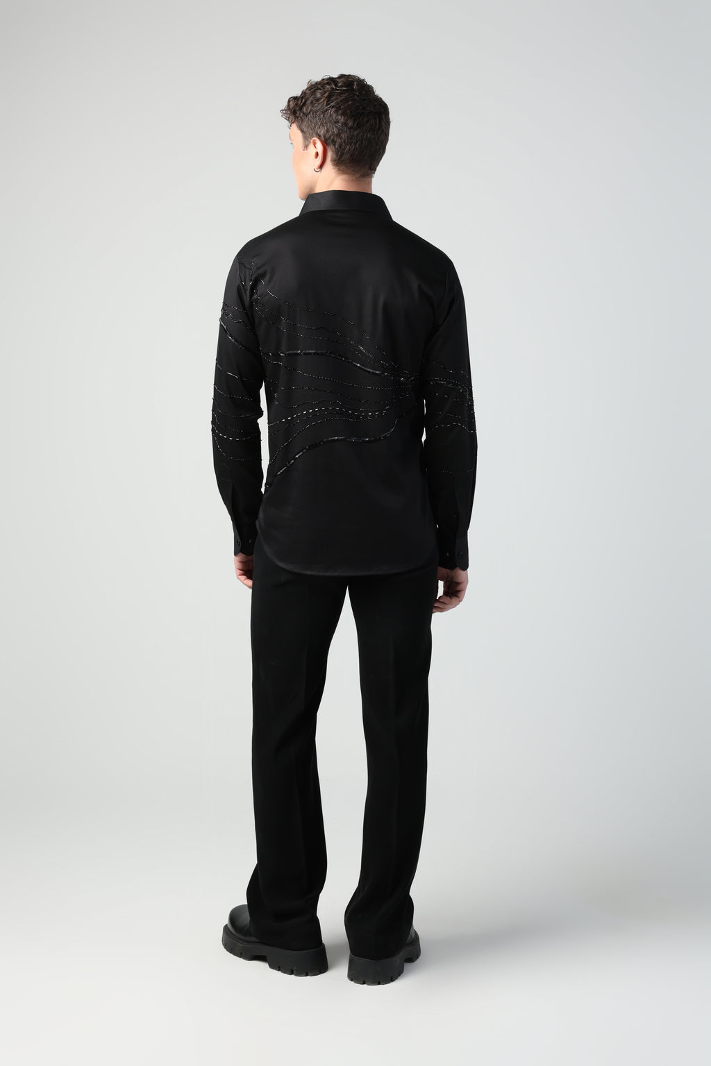 RICO BLACK DESERT WAVES METALLIC HAND EMBROIDERED SHIRT