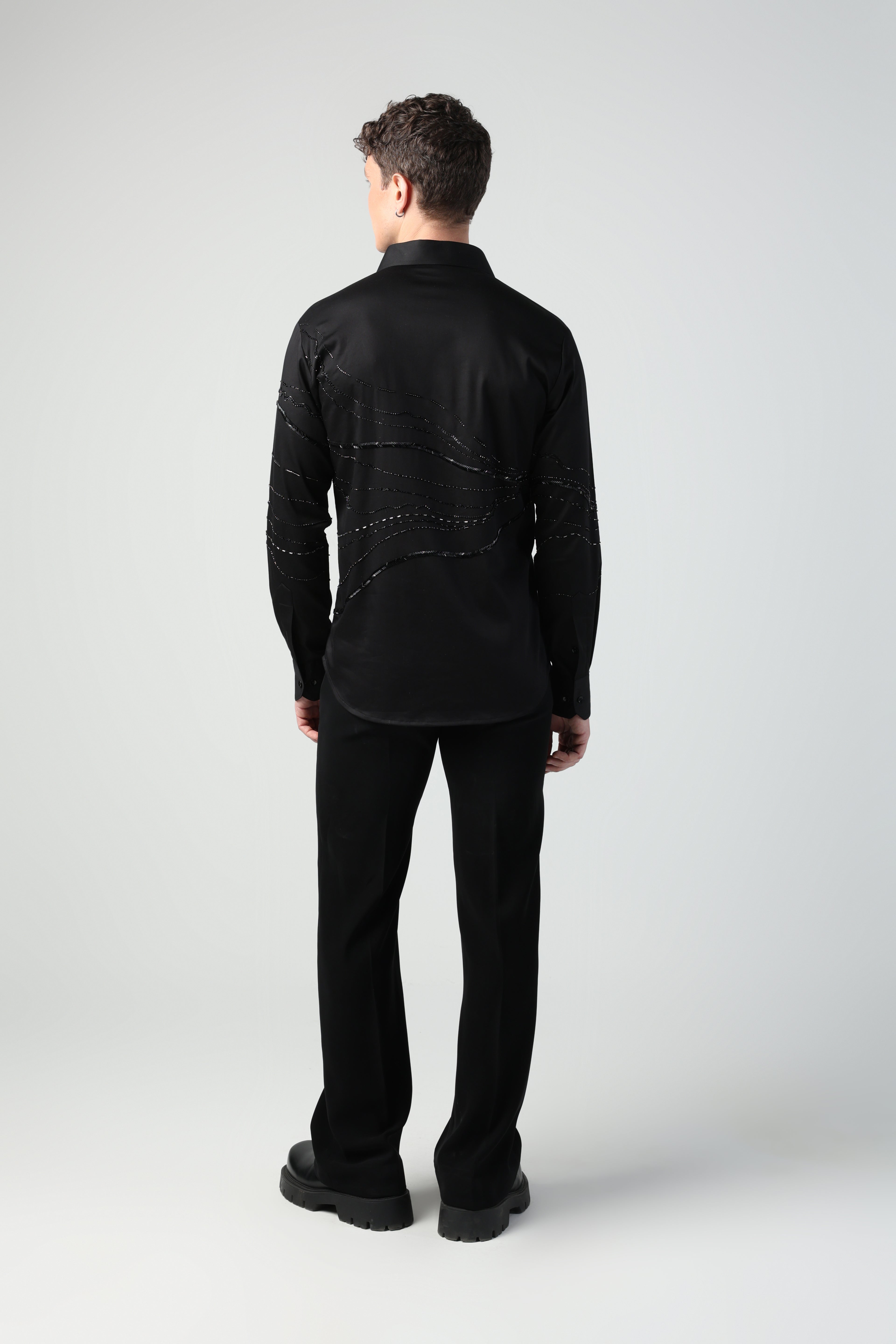 RICO BLACK DESERT WAVES METALLIC HAND EMBROIDERED SHIRT