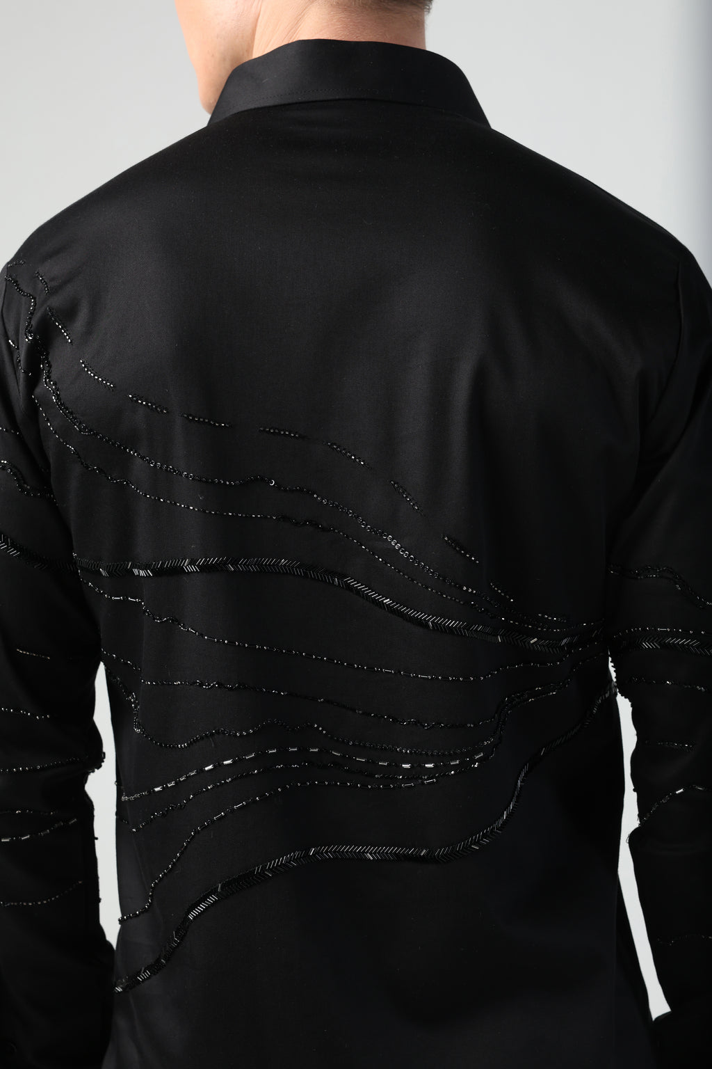 RICO BLACK DESERT WAVES METALLIC HAND EMBROIDERED SHIRT