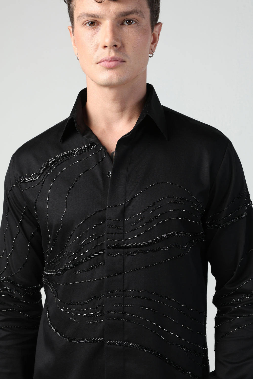 RICO BLACK DESERT WAVES METALLIC HAND EMBROIDERED SHIRT