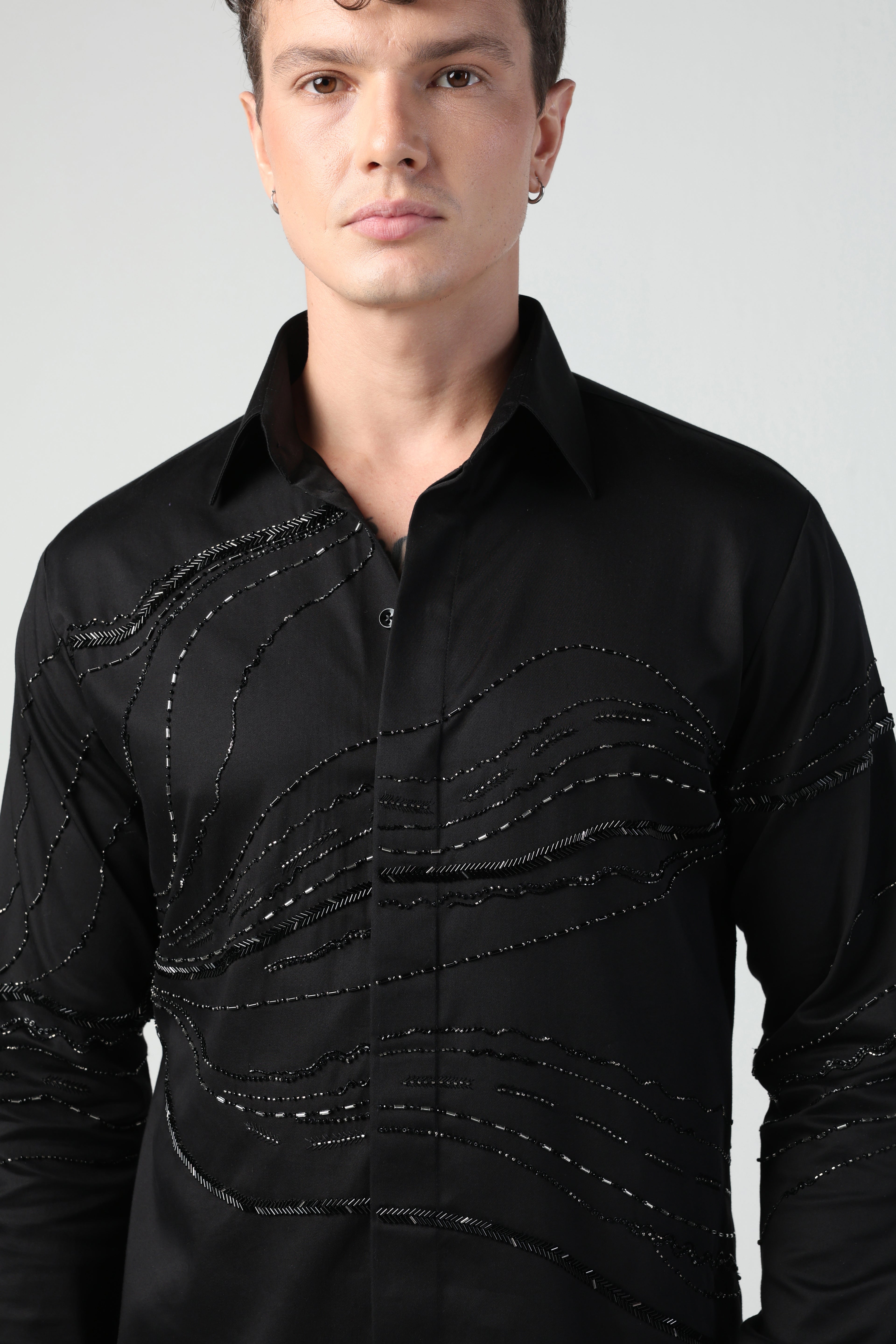 RICO BLACK DESERT WAVES METALLIC HAND EMBROIDERED SHIRT