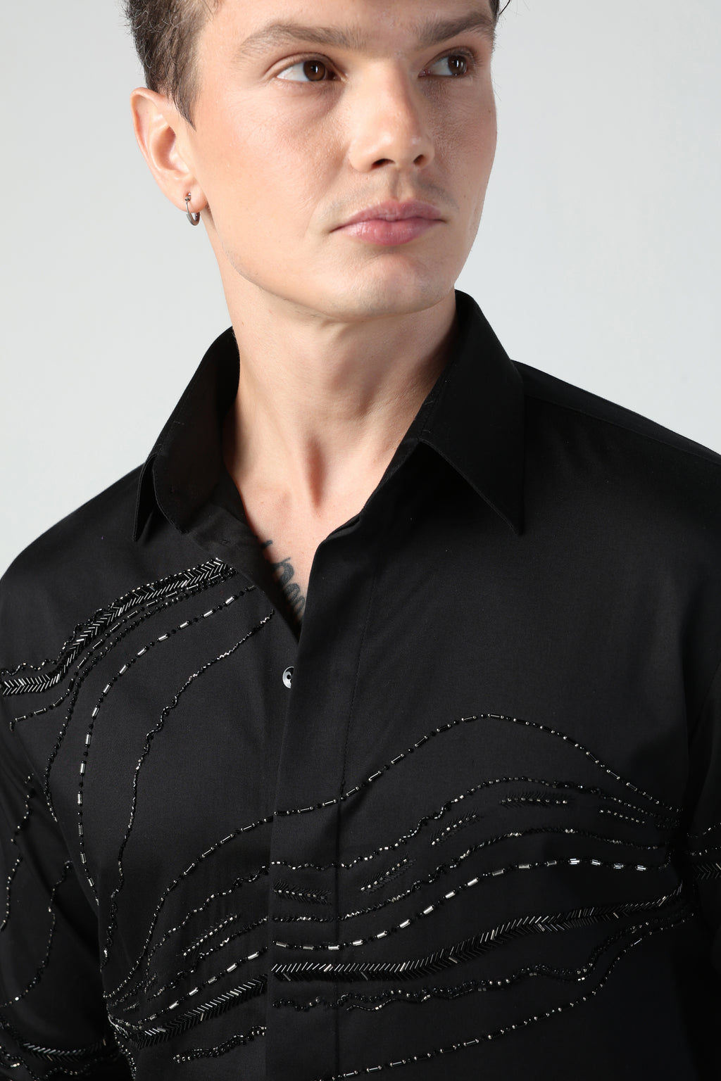 RICO BLACK DESERT WAVES METALLIC HAND EMBROIDERED SHIRT