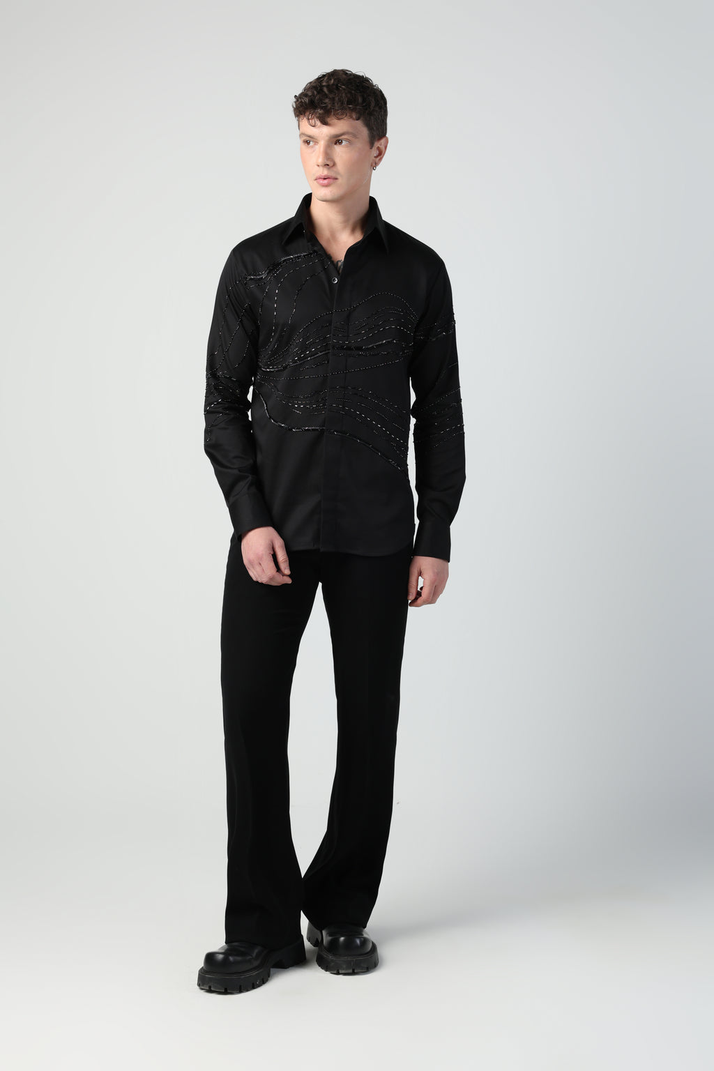 RICO BLACK DESERT WAVES METALLIC HAND EMBROIDERED SHIRT