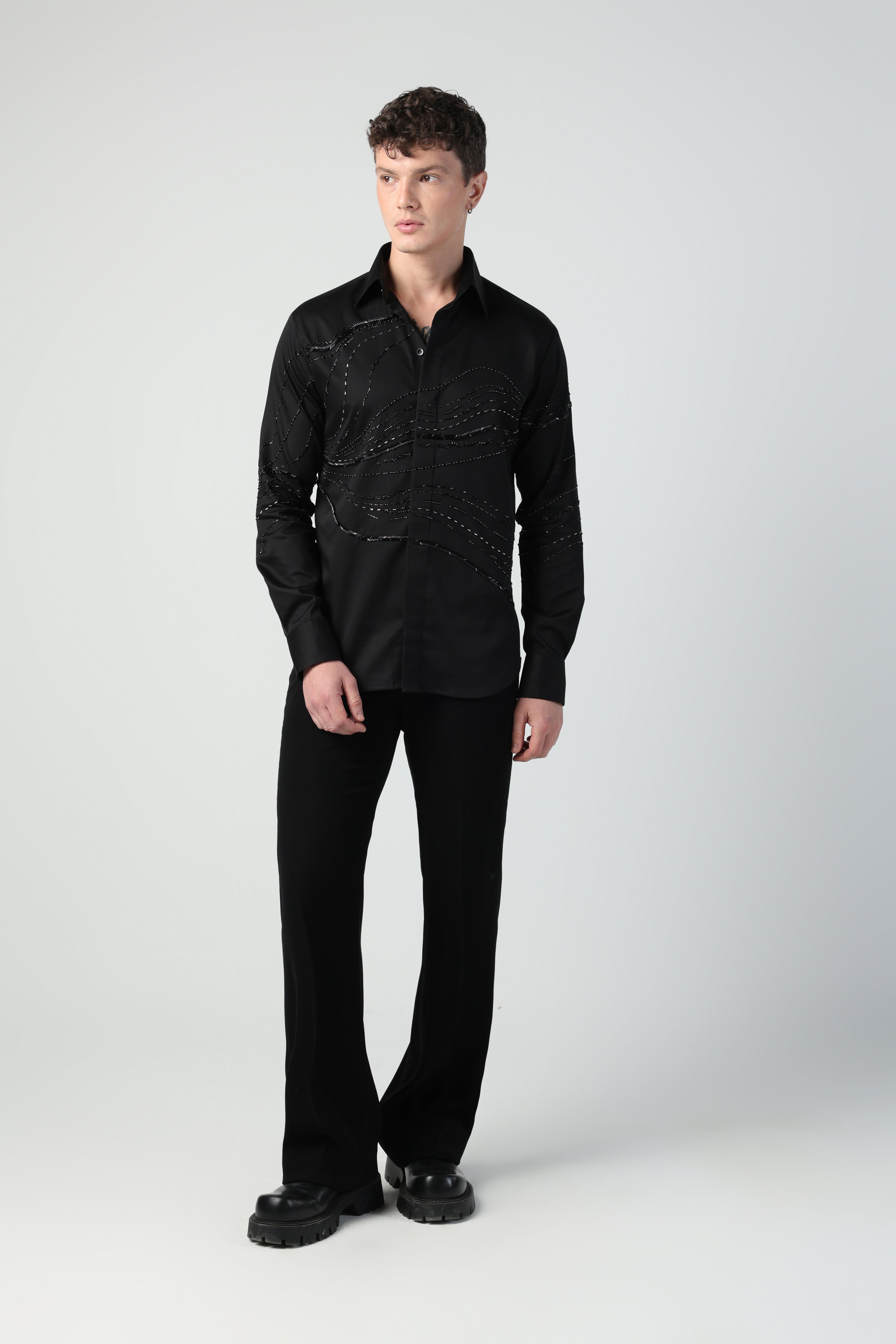 RICO BLACK DESERT WAVES METALLIC HAND EMBROIDERED SHIRT