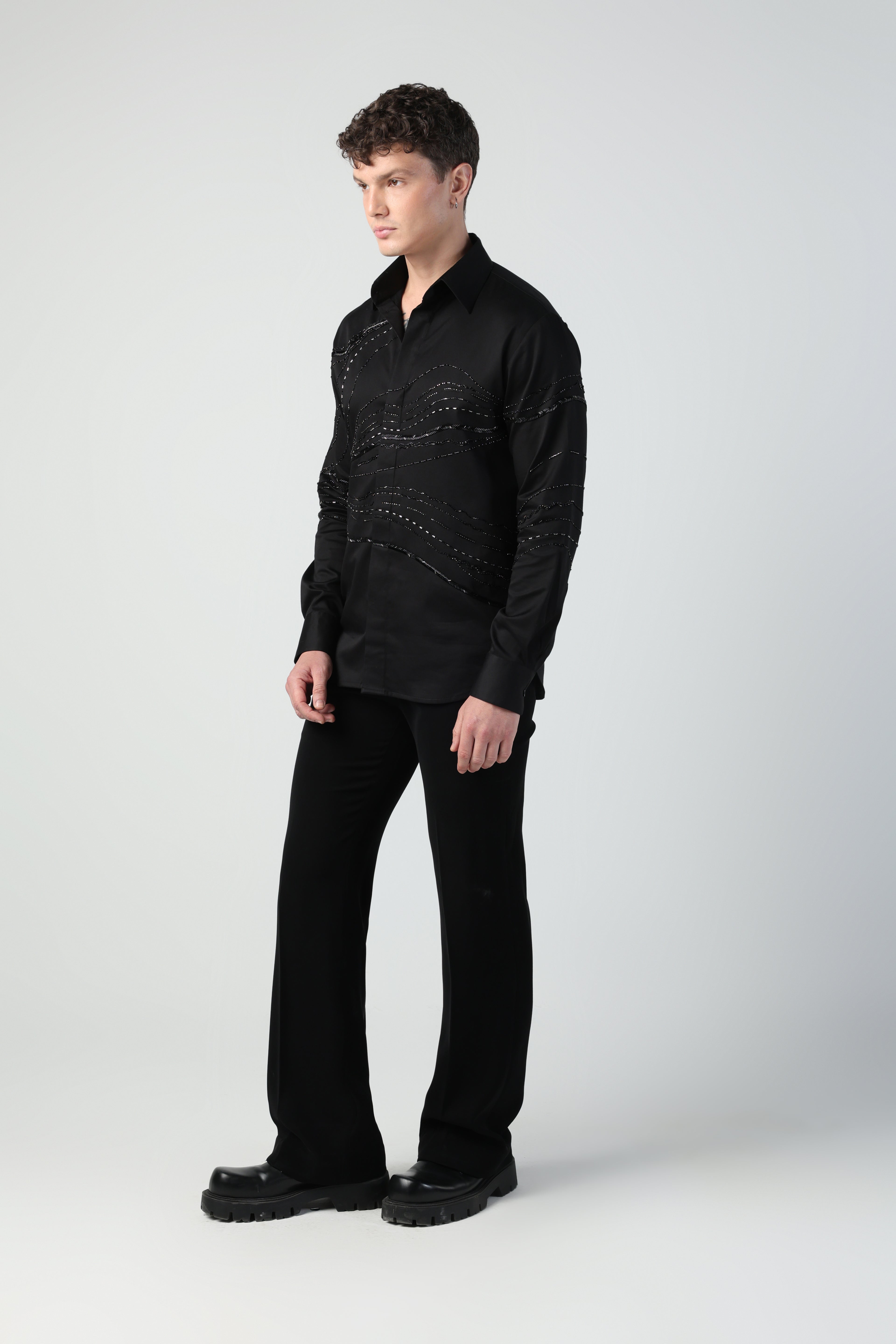 RICO BLACK DESERT WAVES METALLIC HAND EMBROIDERED SHIRT