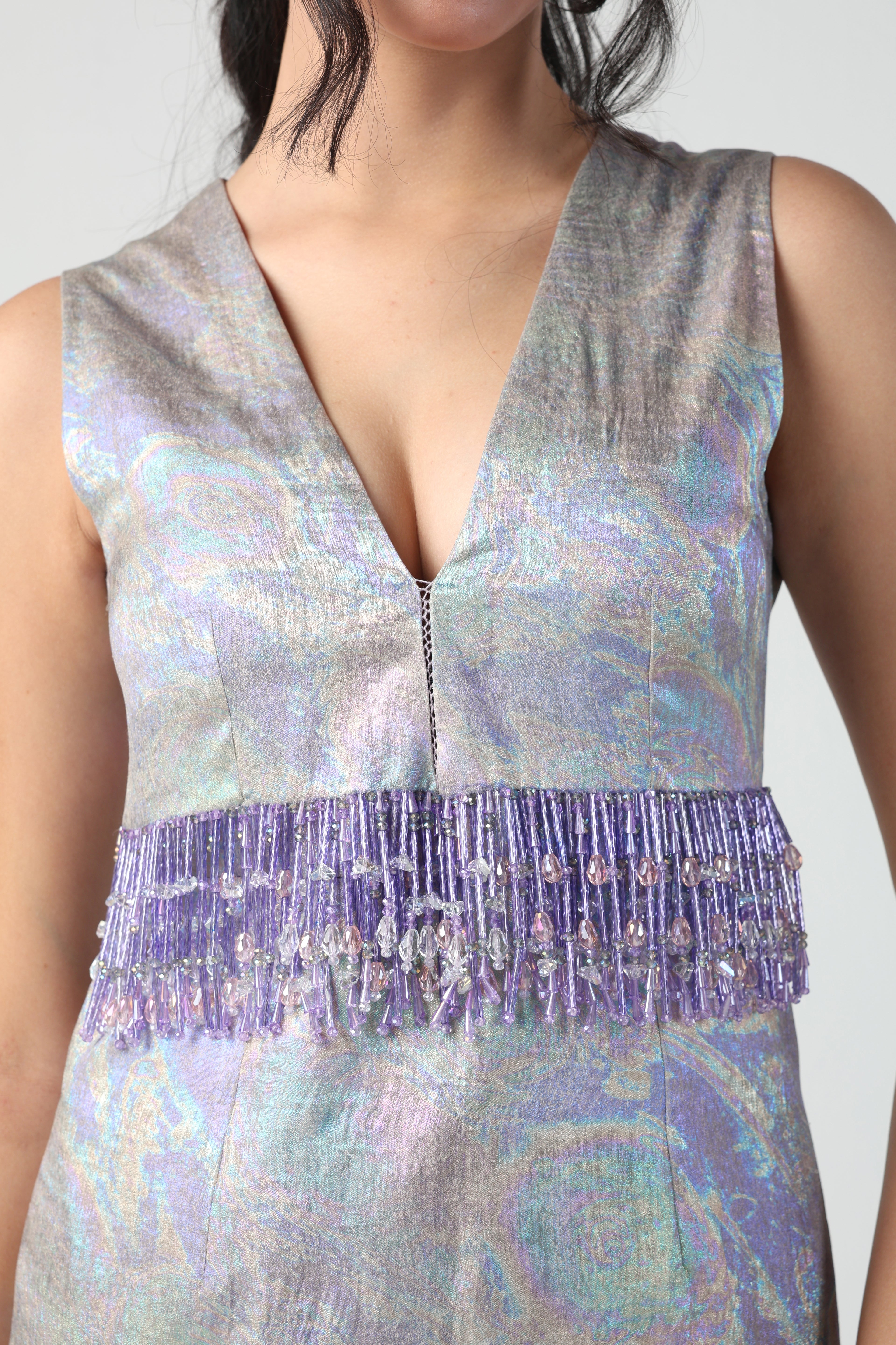 FEDERICA MULTICOLOR HOLOGRAPHIC CRYSTAL TASSEL DRESS