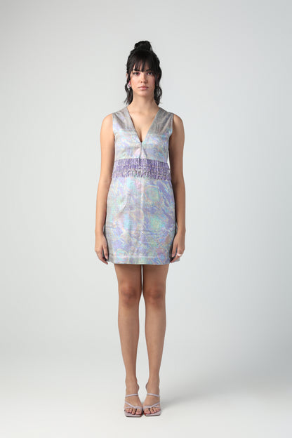 FEDERICA MULTICOLOR HOLOGRAPHIC CRYSTAL TASSEL DRESS