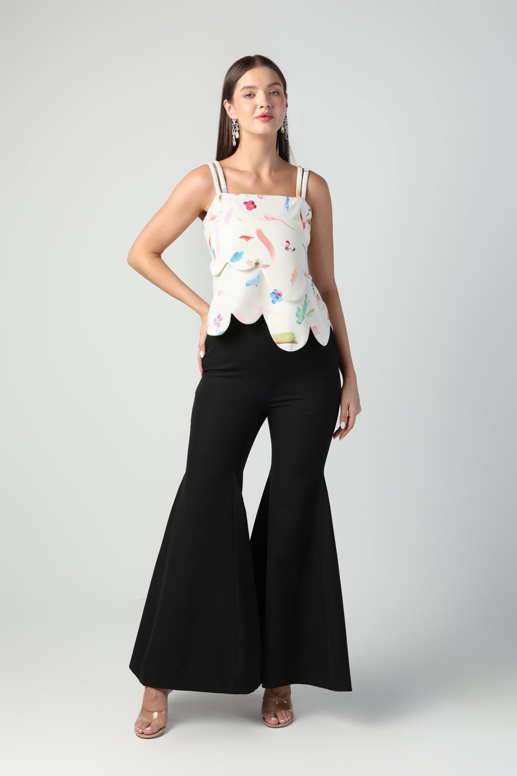 NOEMI BRUSH STROKE PRINT ABSTRACT DETACHABLE MIDI TO TOP CONVERTIBLE DRESS