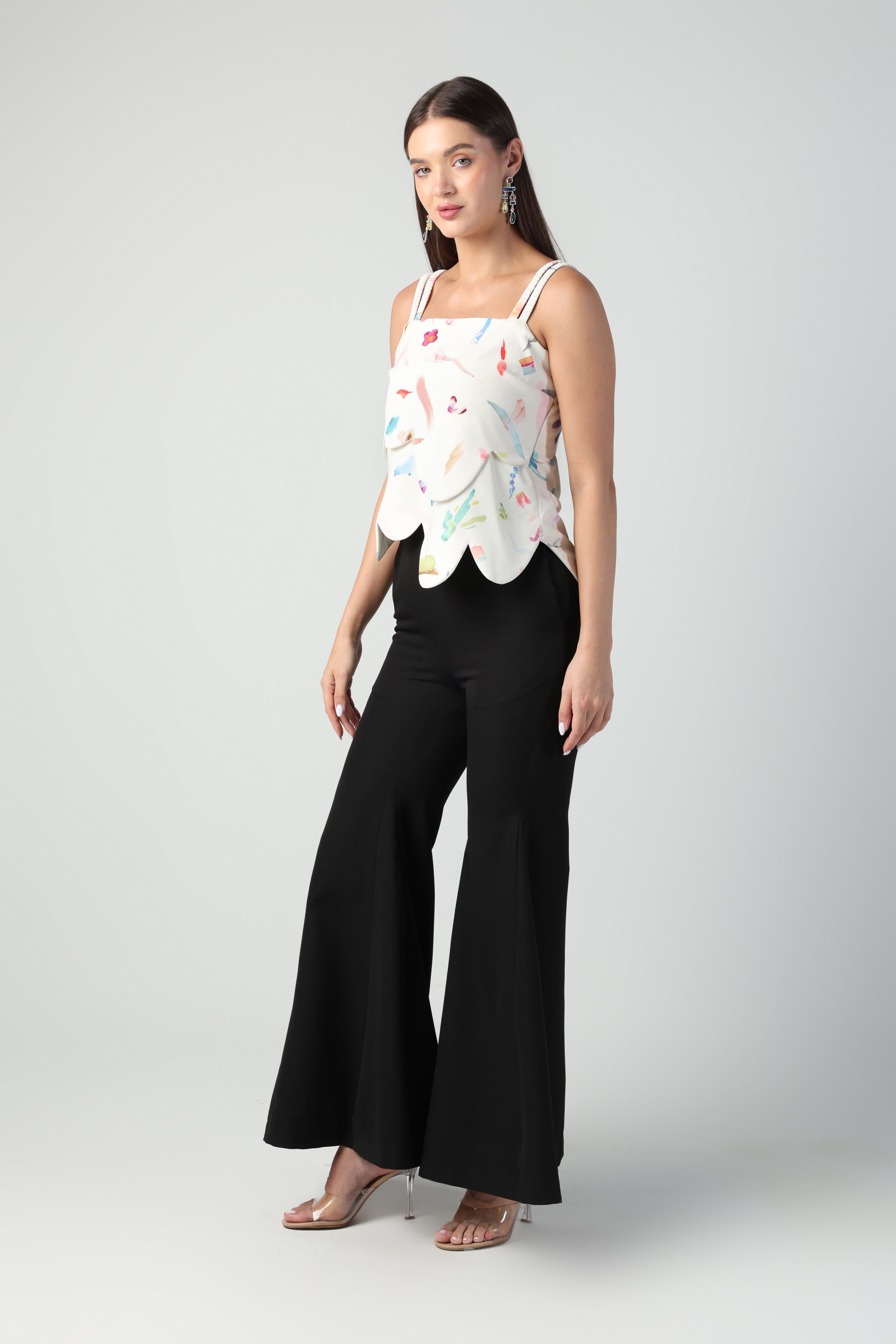 NOEMI BRUSH STROKE PRINT ABSTRACT DETACHABLE MIDI TO TOP CONVERTIBLE DRESS